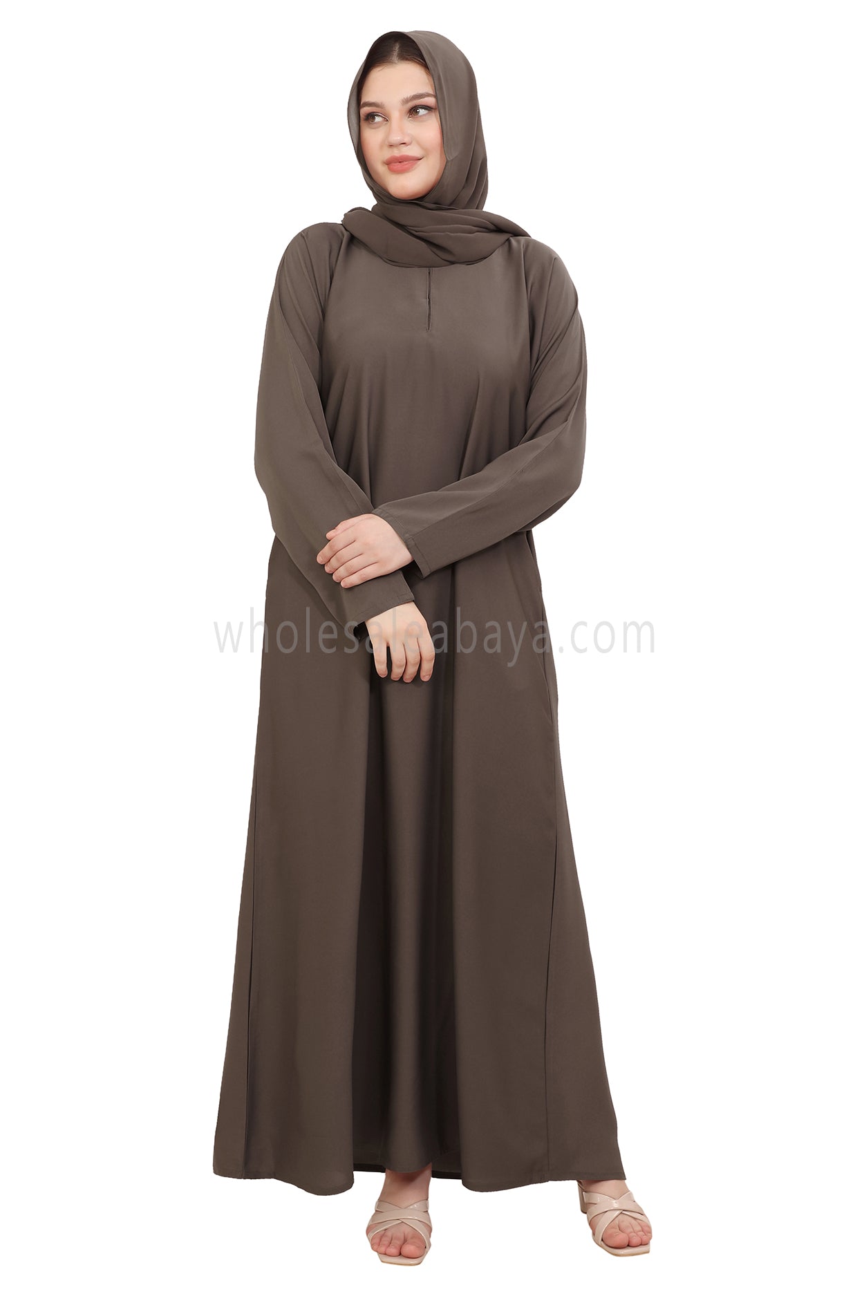 Plain Straight Cut Nida Abaya 30076 Mink Brown