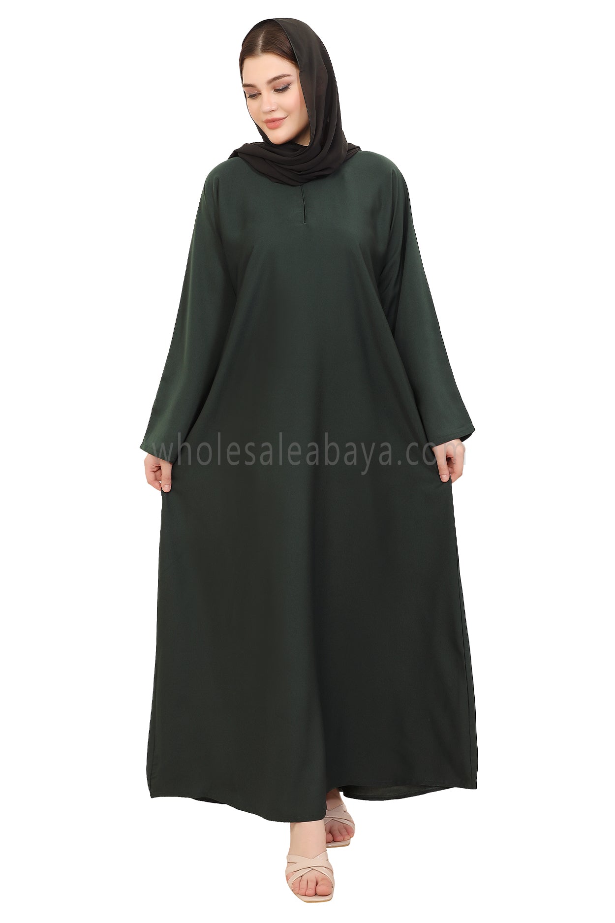 Plain Straight Cut Nida Abaya 30076 Emerald Green