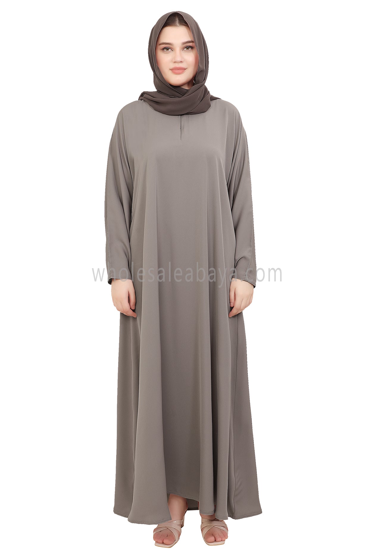 Plain Straight Cut Nida Abaya 30076 Light Grey