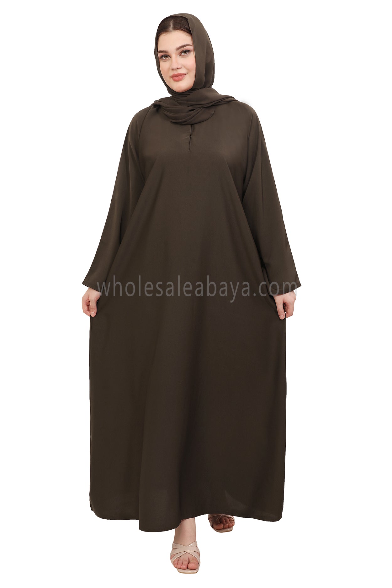 Plain Straight Cut Nida Abaya 30076 Mocha Brown
