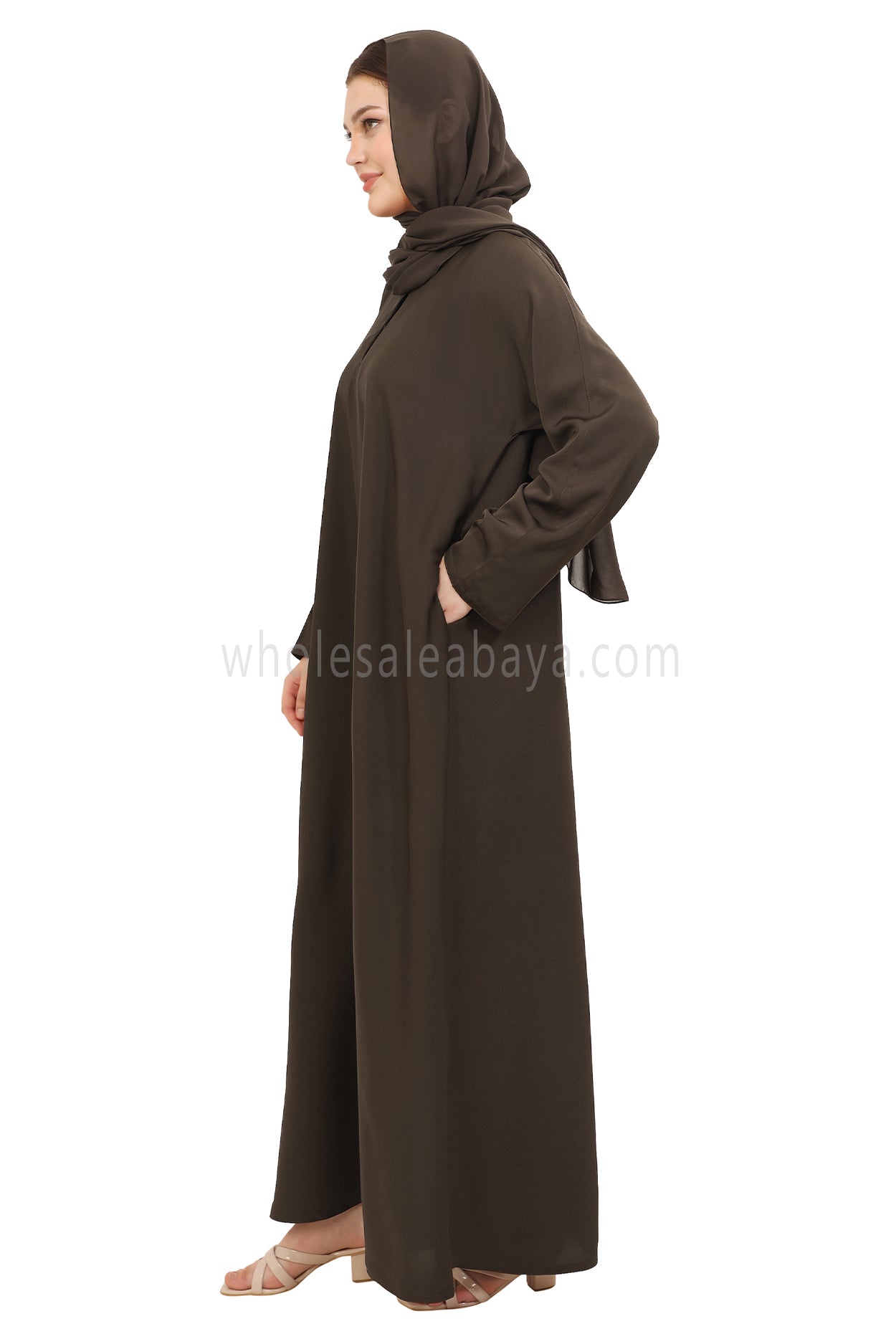 Plain Straight Cut Nida Abaya 30076 Mocha Brown