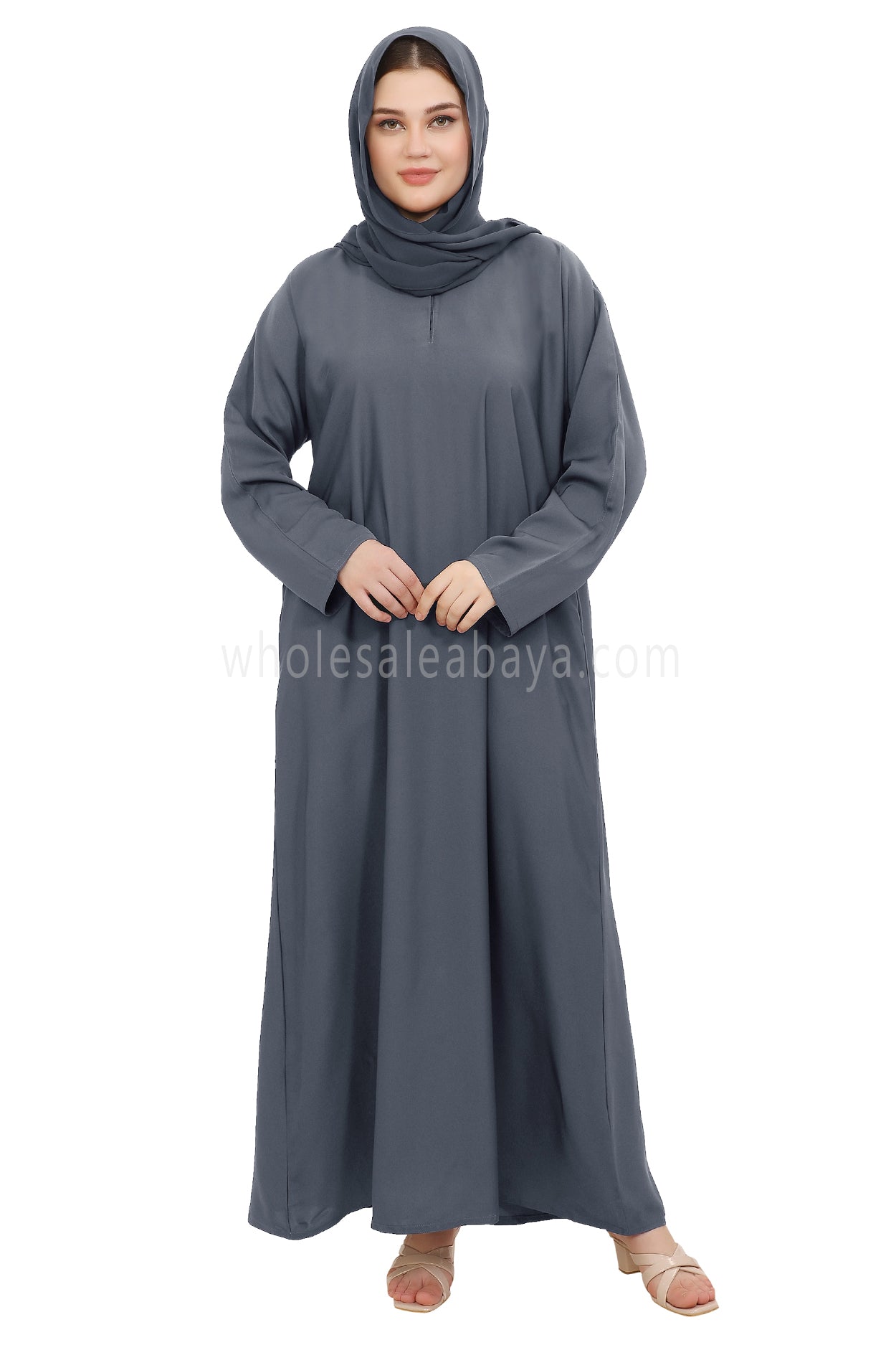 Plain Straight Cut Nida Abaya 30076 Charcoal Grey