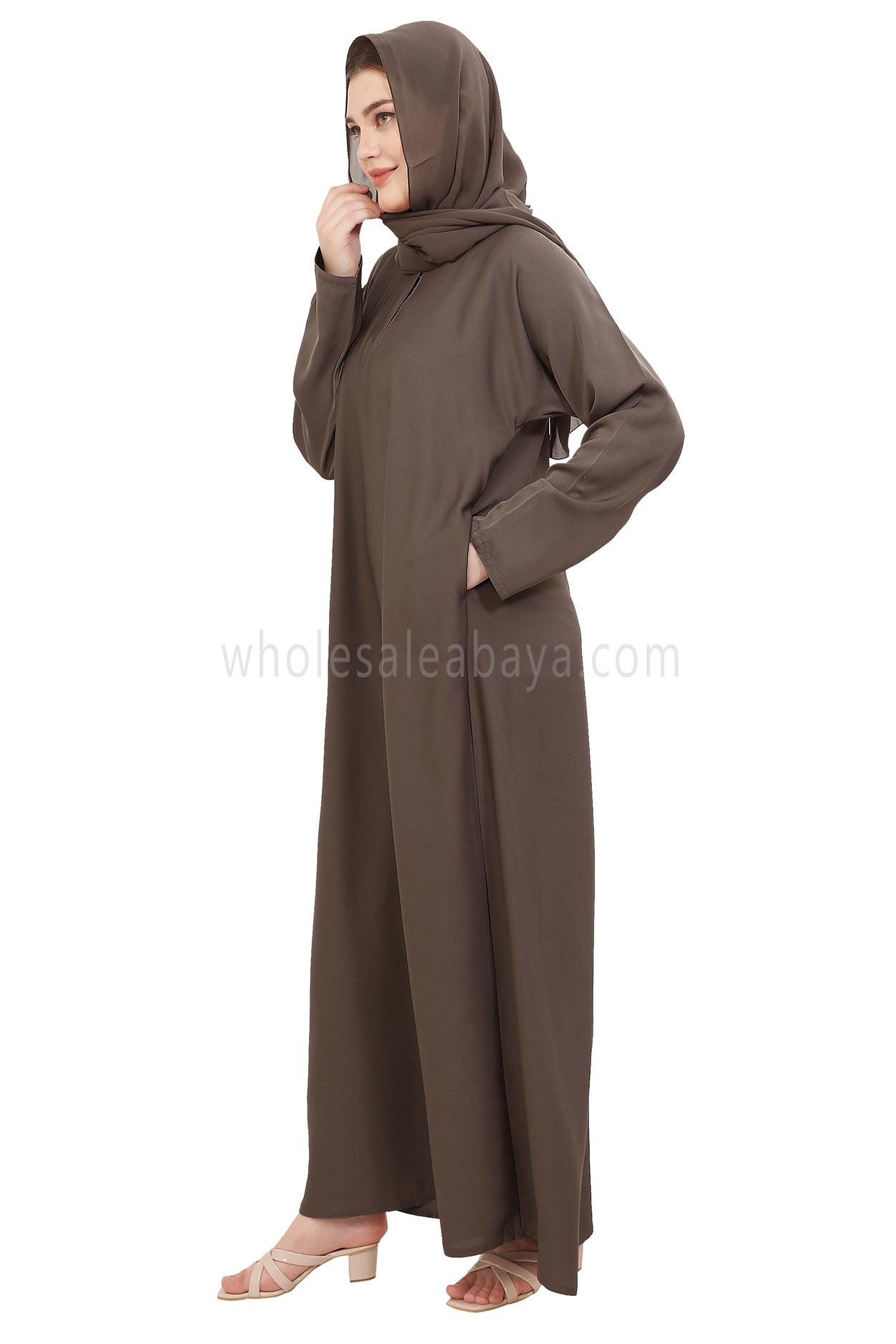 Plain Straight Cut Nida Abaya 30076 Mink Brown
