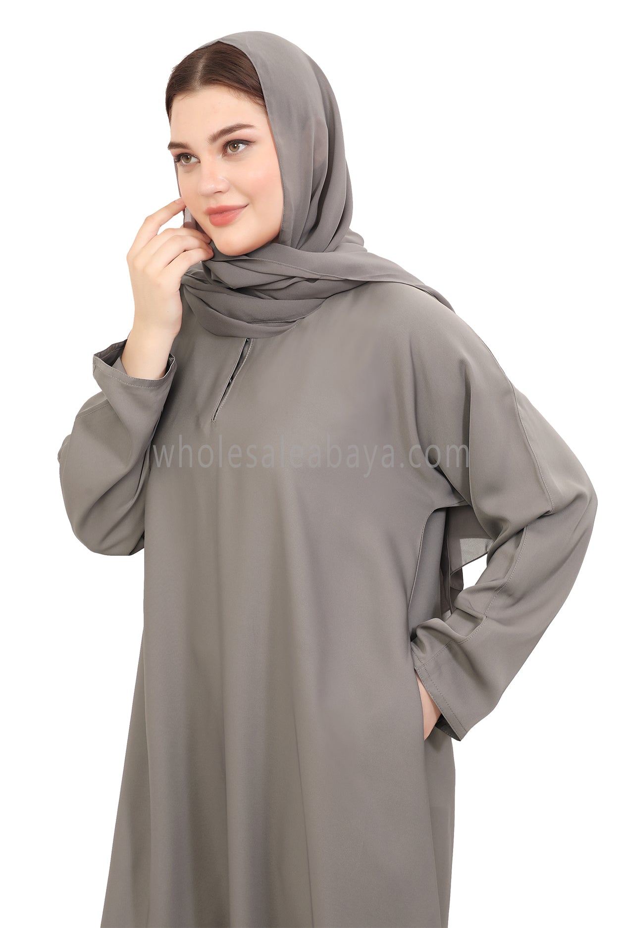Plain Straight Cut Nida Abaya 30076 Light Grey
