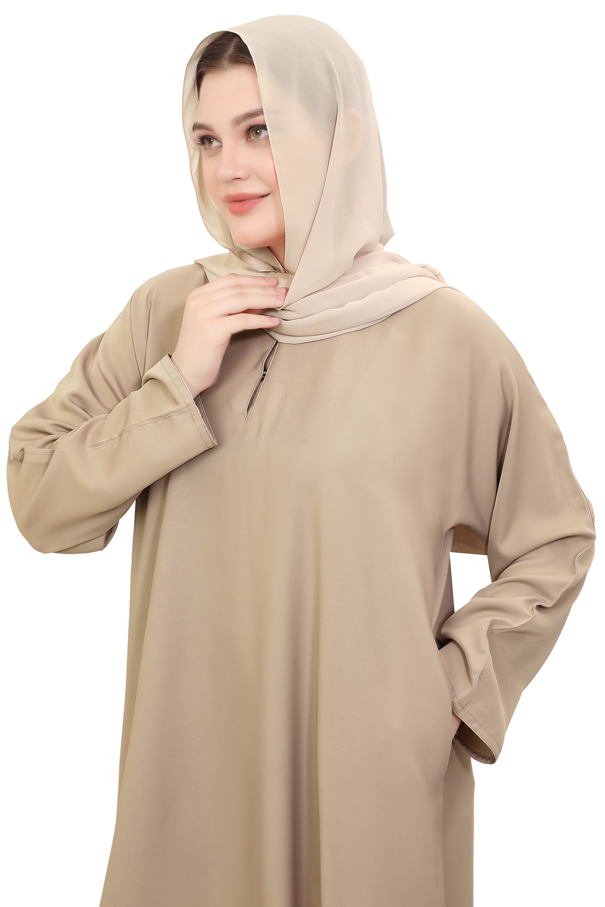 Plain Straight Cut Nida Abaya 30076 Cream