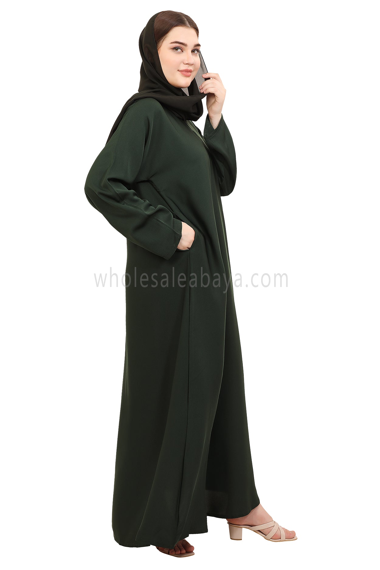 Plain Straight Cut Nida Abaya 30076 Emerald Green