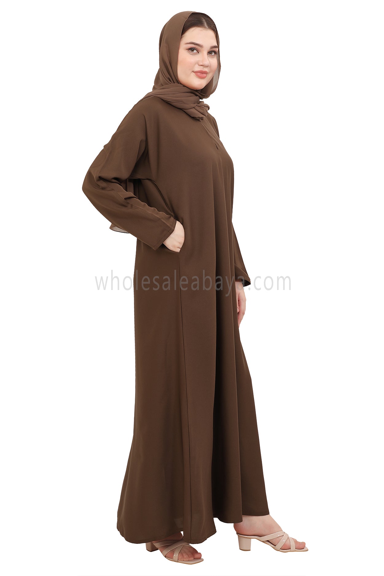 Plain Straight Cut Nida Abaya 30076 Chestnut Brown