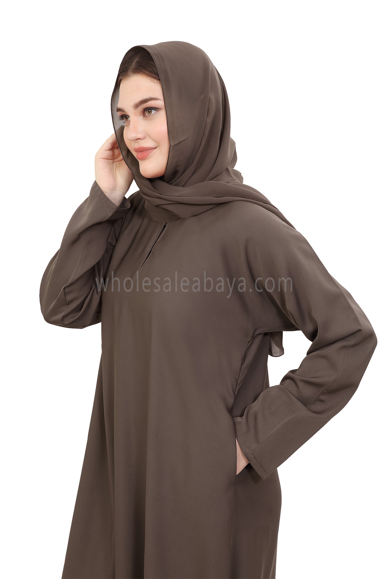 Plain Straight Cut Nida Abaya 30076 Mink Brown