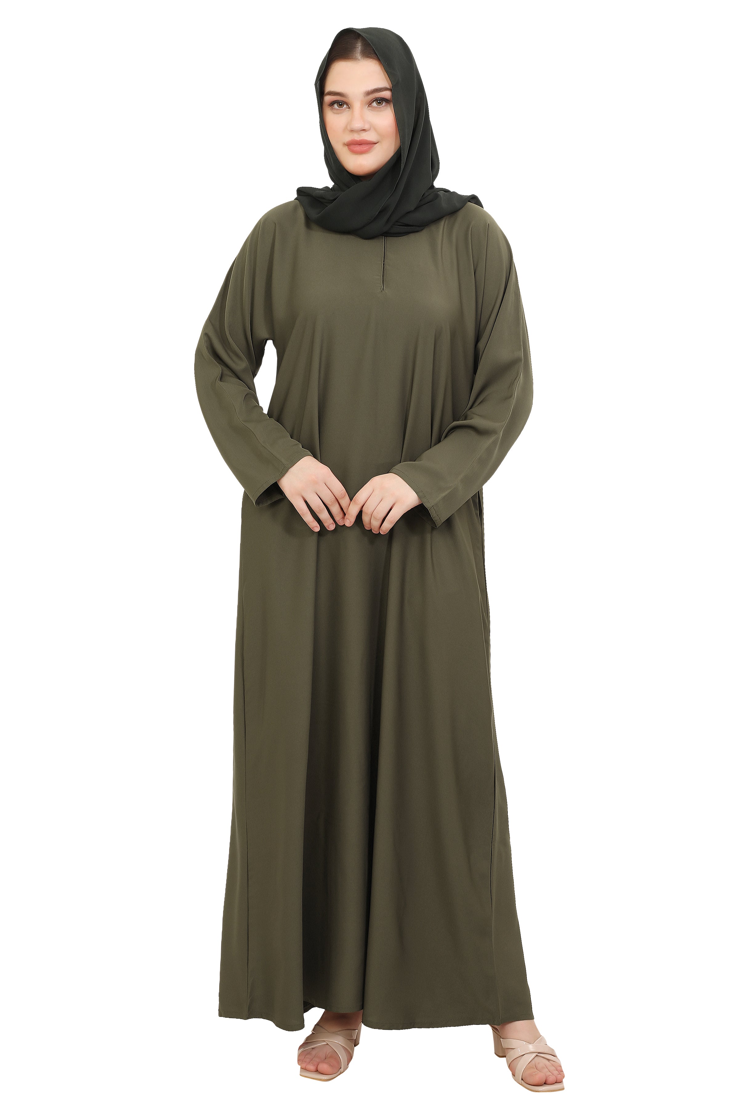 Plain Straight Cut Nida Abaya 30076 Olive Green