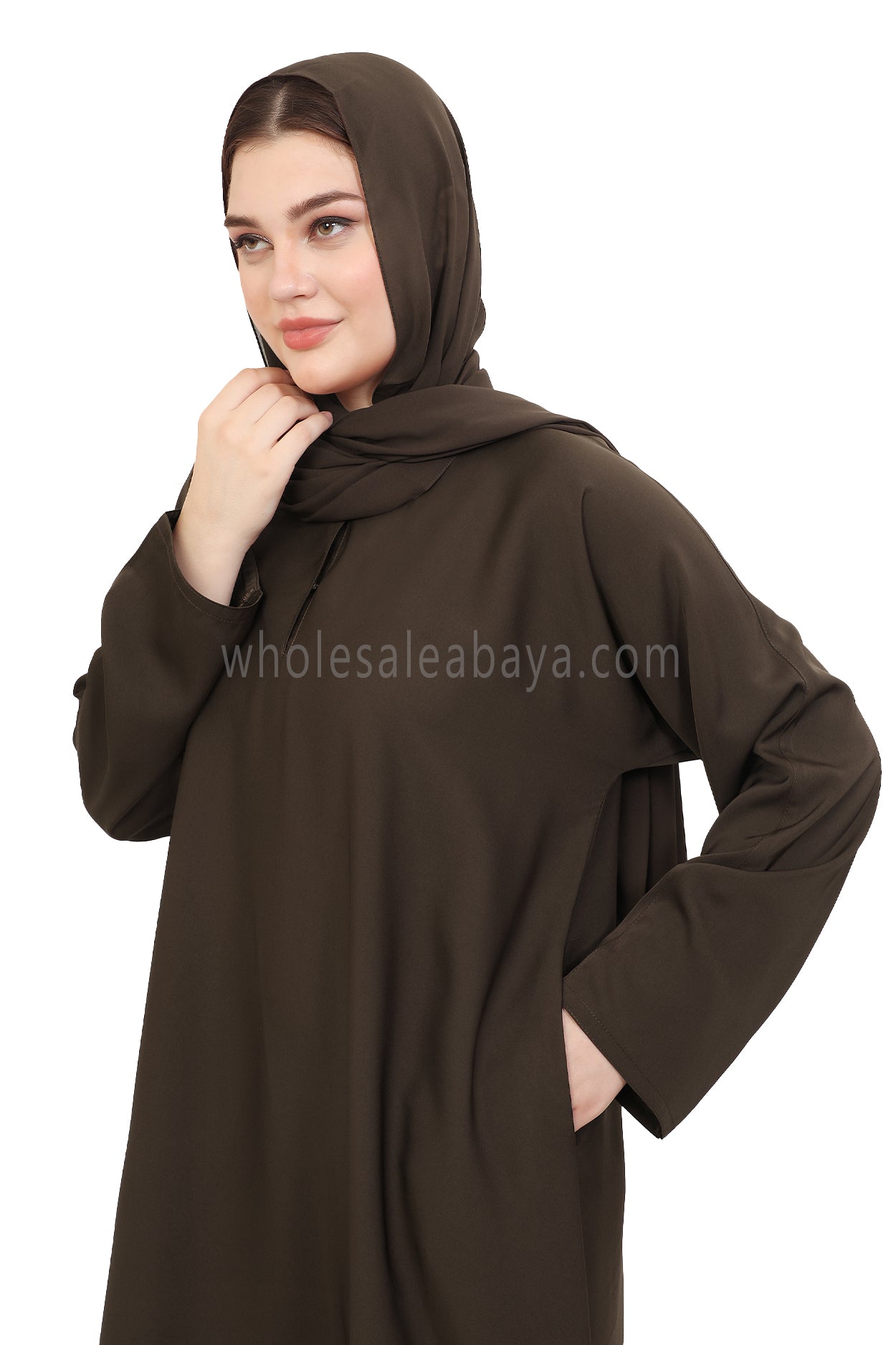 Plain Straight Cut Nida Abaya 30076 Mocha Brown