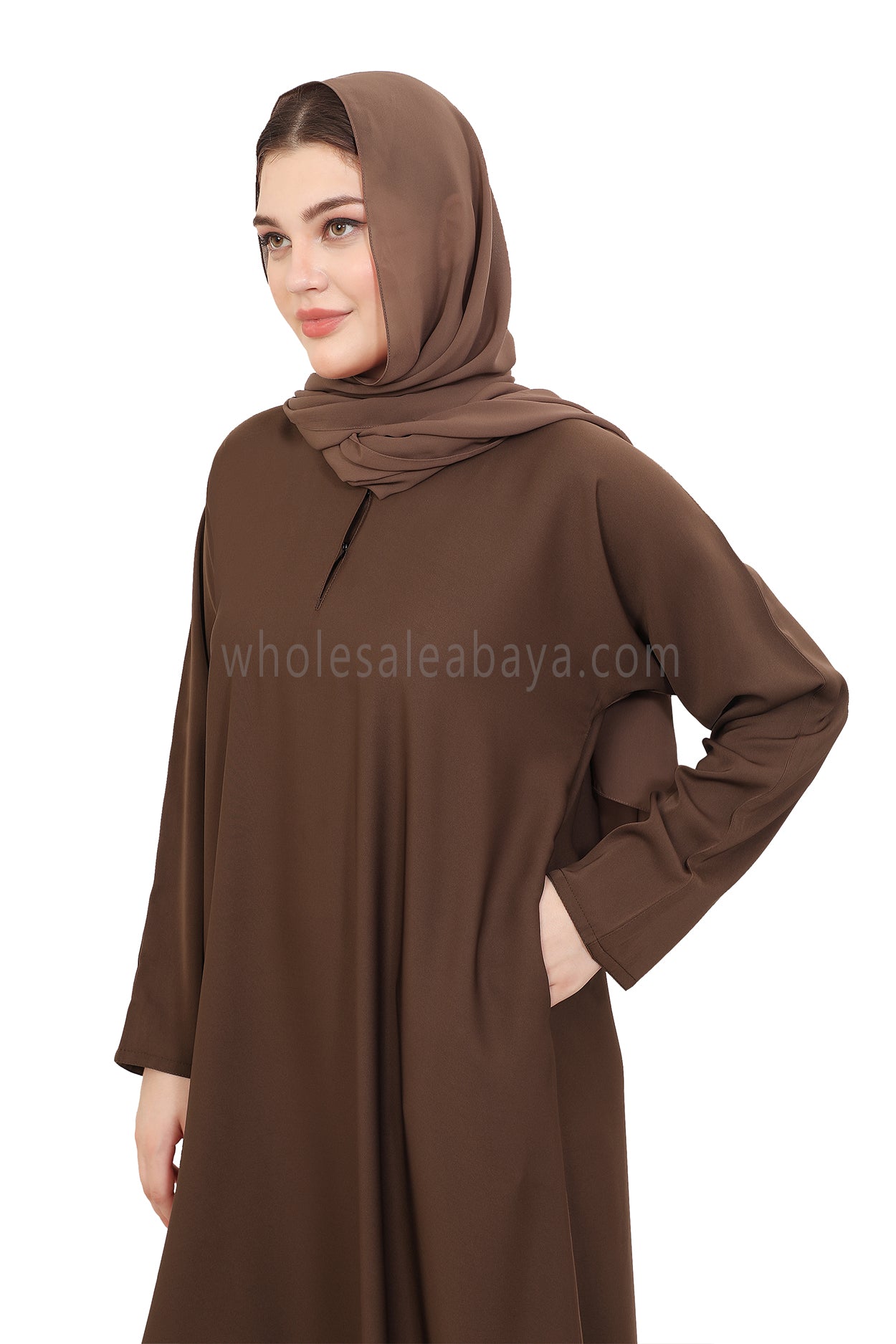 Plain Straight Cut Nida Abaya 30076 Chestnut Brown