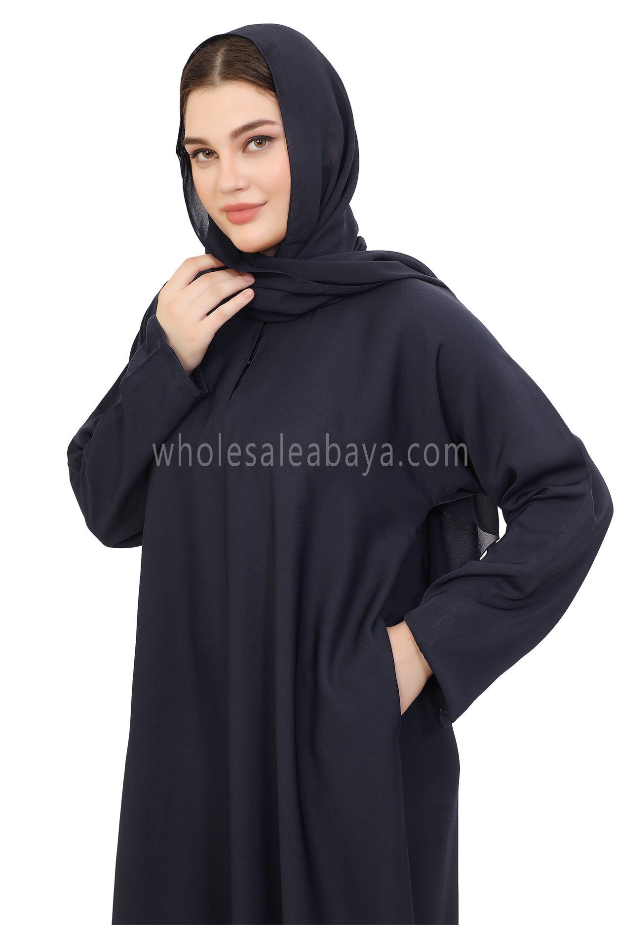 Plain Straight Cut Nida Abaya 30076 Smokey Blue