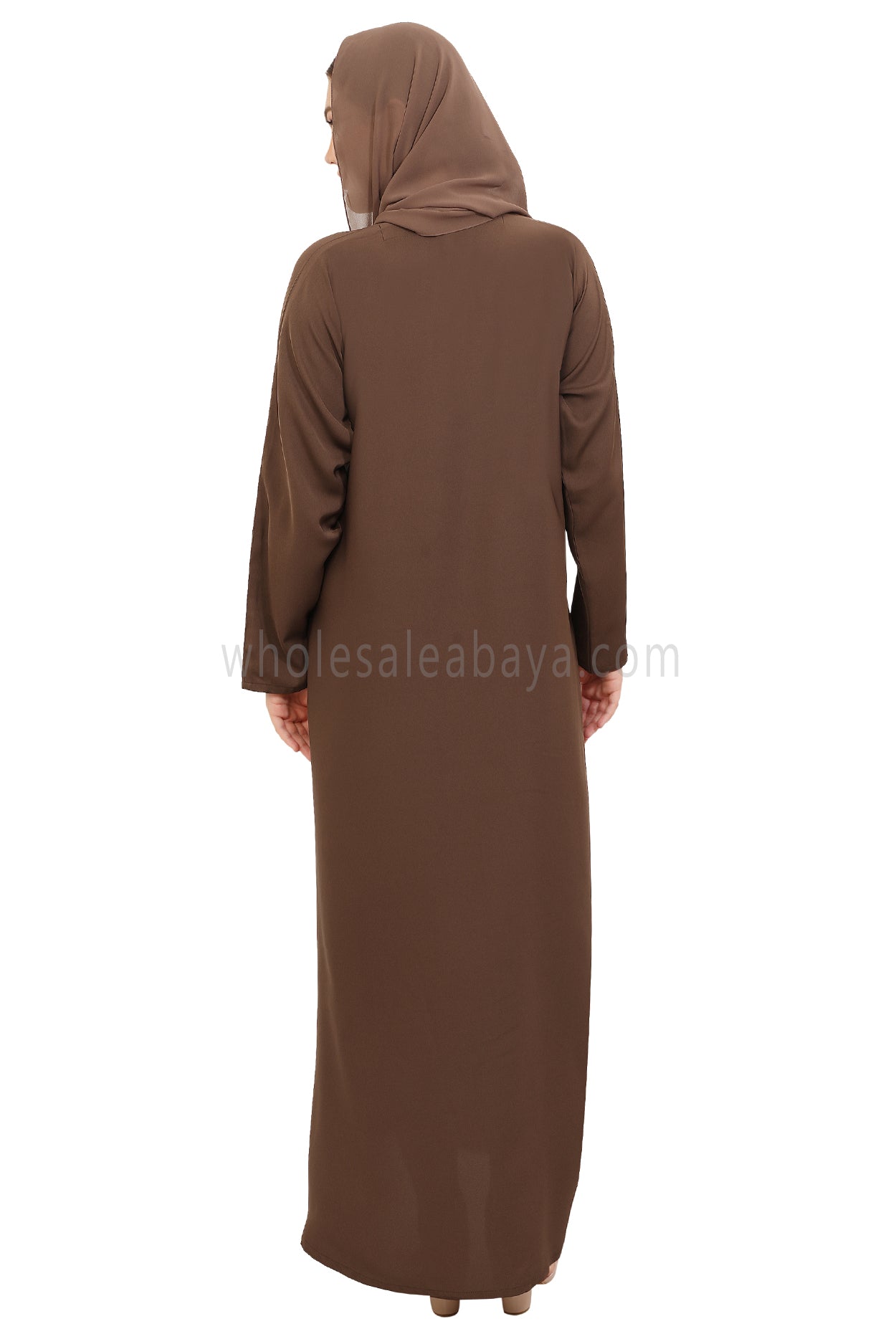 Plain Straight Cut Nida Abaya 30076 Chestnut Brown