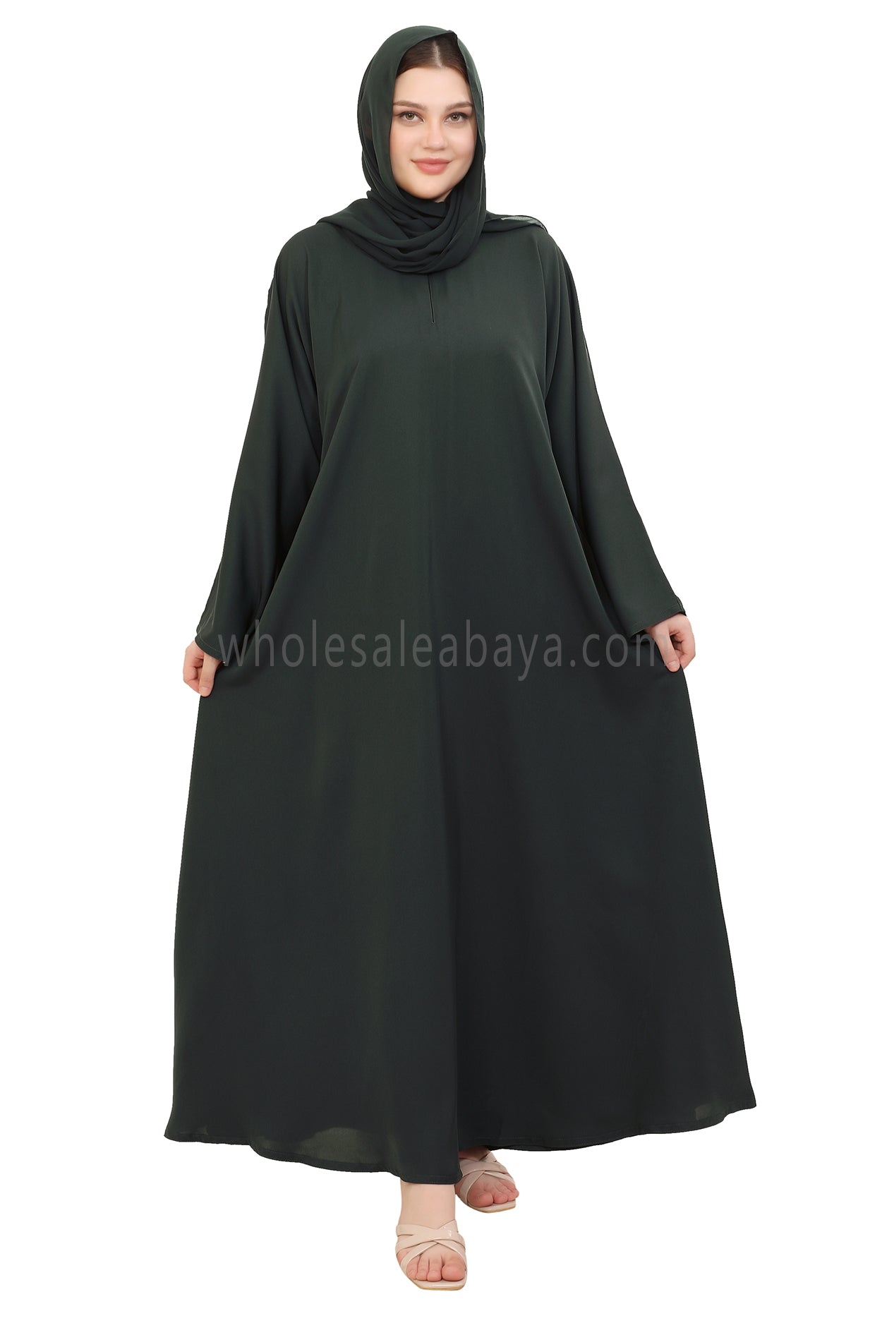 Plain Closed Abaya with Wide Sleeves 30418 Emerald Green