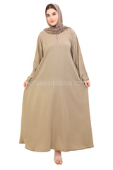 Plain Closed Abaya with Wide Sleeves 30418 Cream