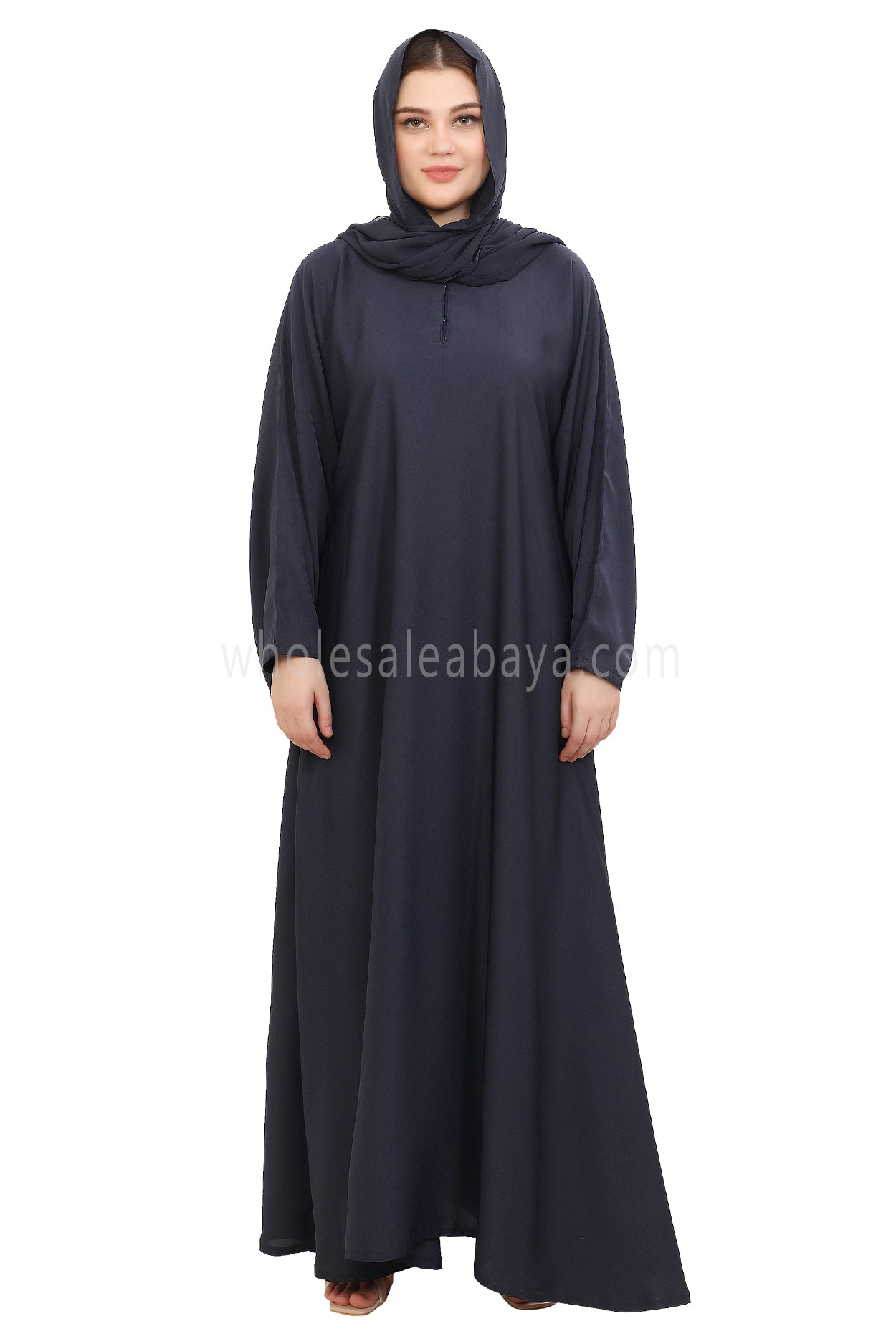 Plain Closed Abaya with Wide Sleeves 30418 Smokey Blue