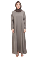 Plain Closed Abaya with Wide Sleeves 30418 Light Grey