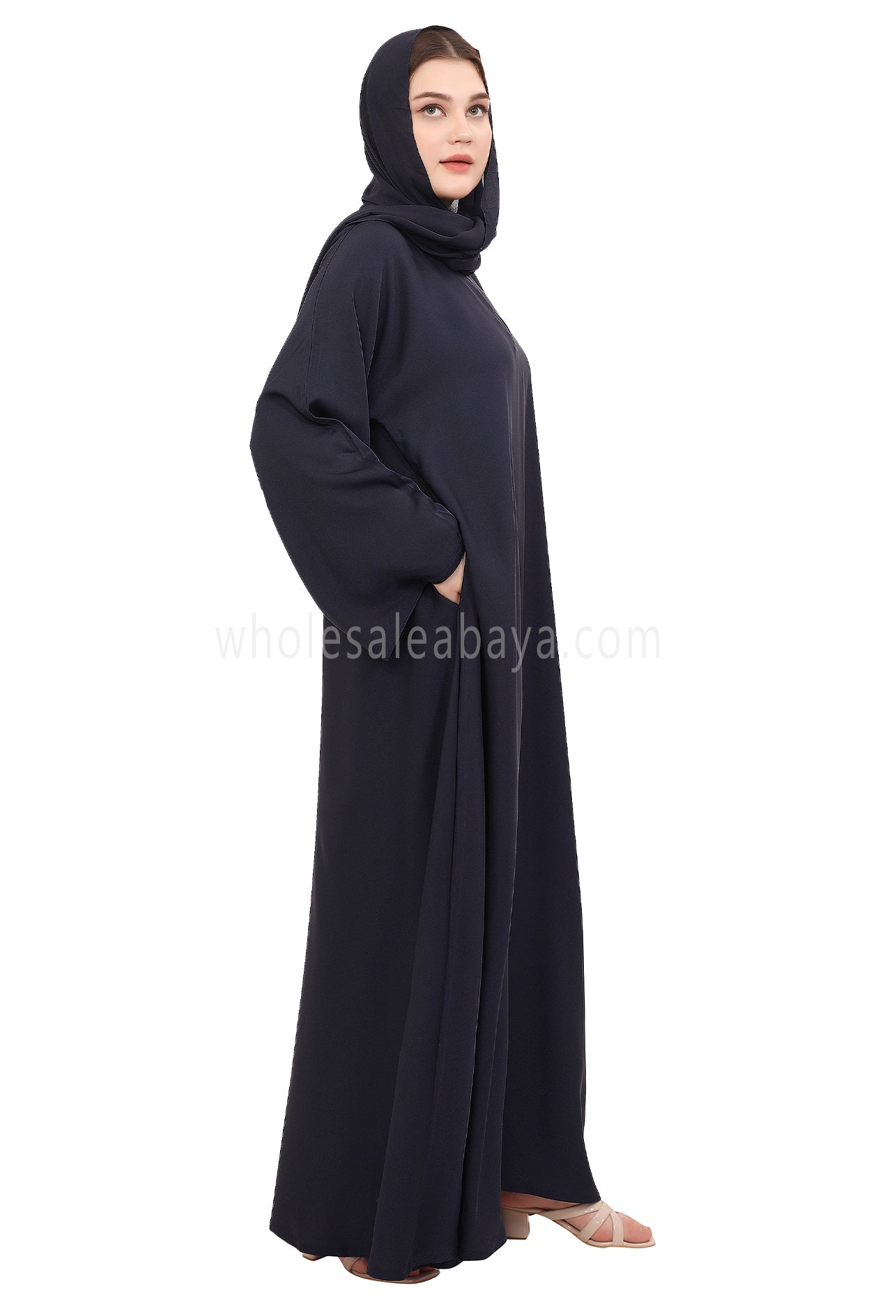 Plain Closed Abaya with Wide Sleeves 30418 Smokey Blue