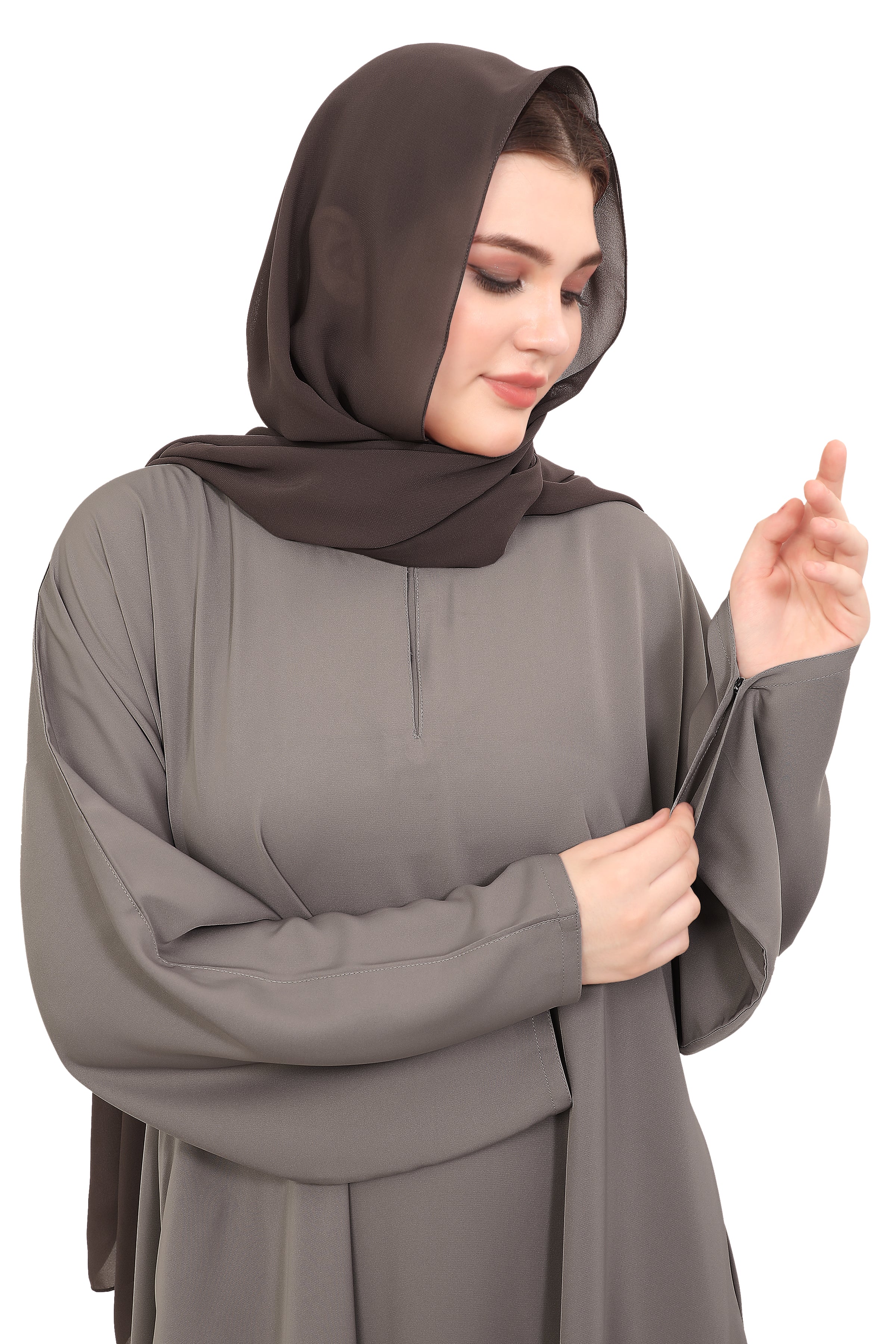 Plain Closed Abaya with Wide Sleeves 30418 Light Grey