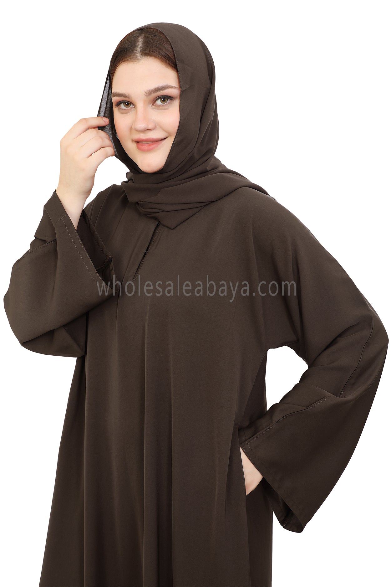 Plain Closed Abaya with Wide Sleeves 30418 Mocha Brown