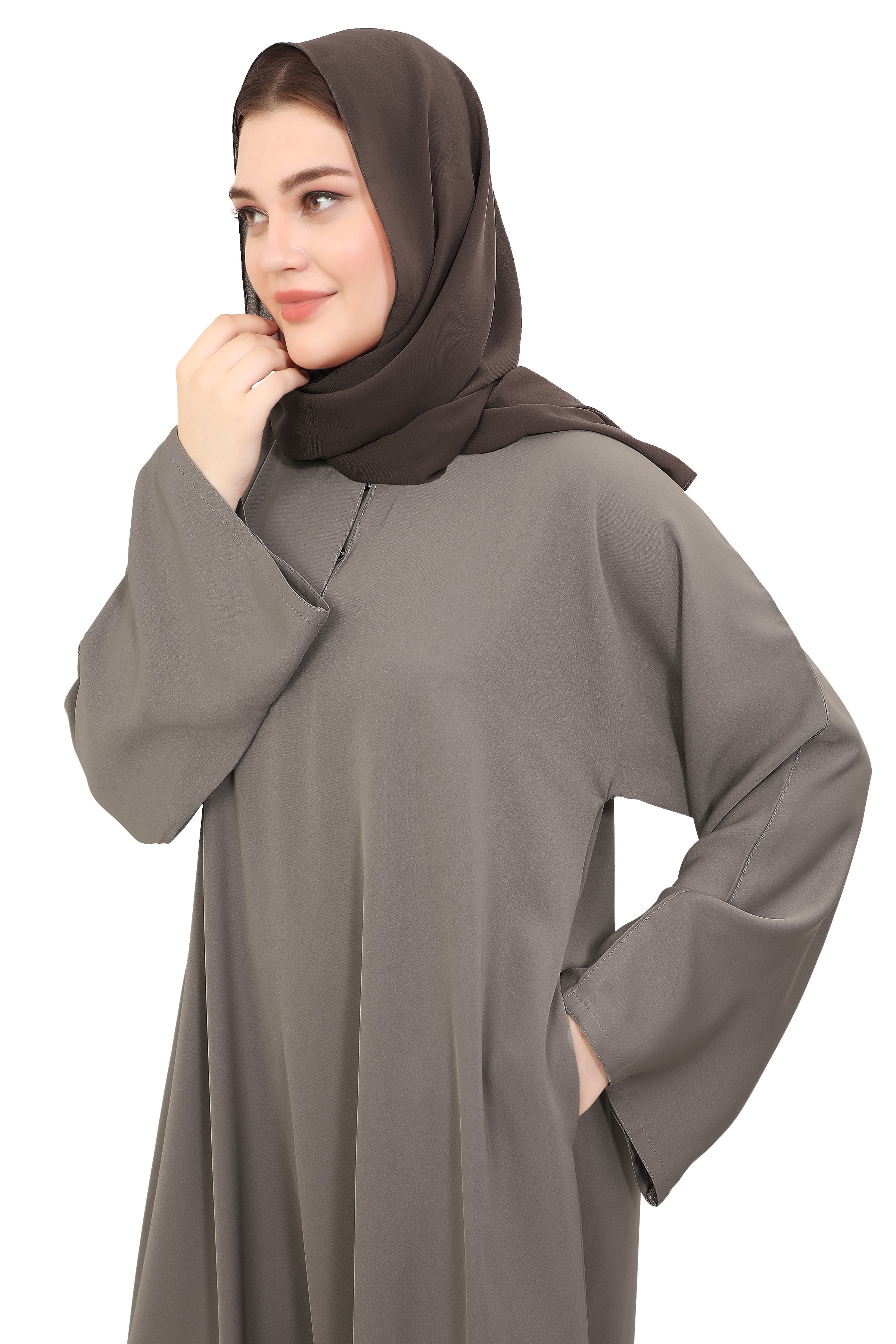 Plain Closed Abaya with Wide Sleeves 30418 Light Grey