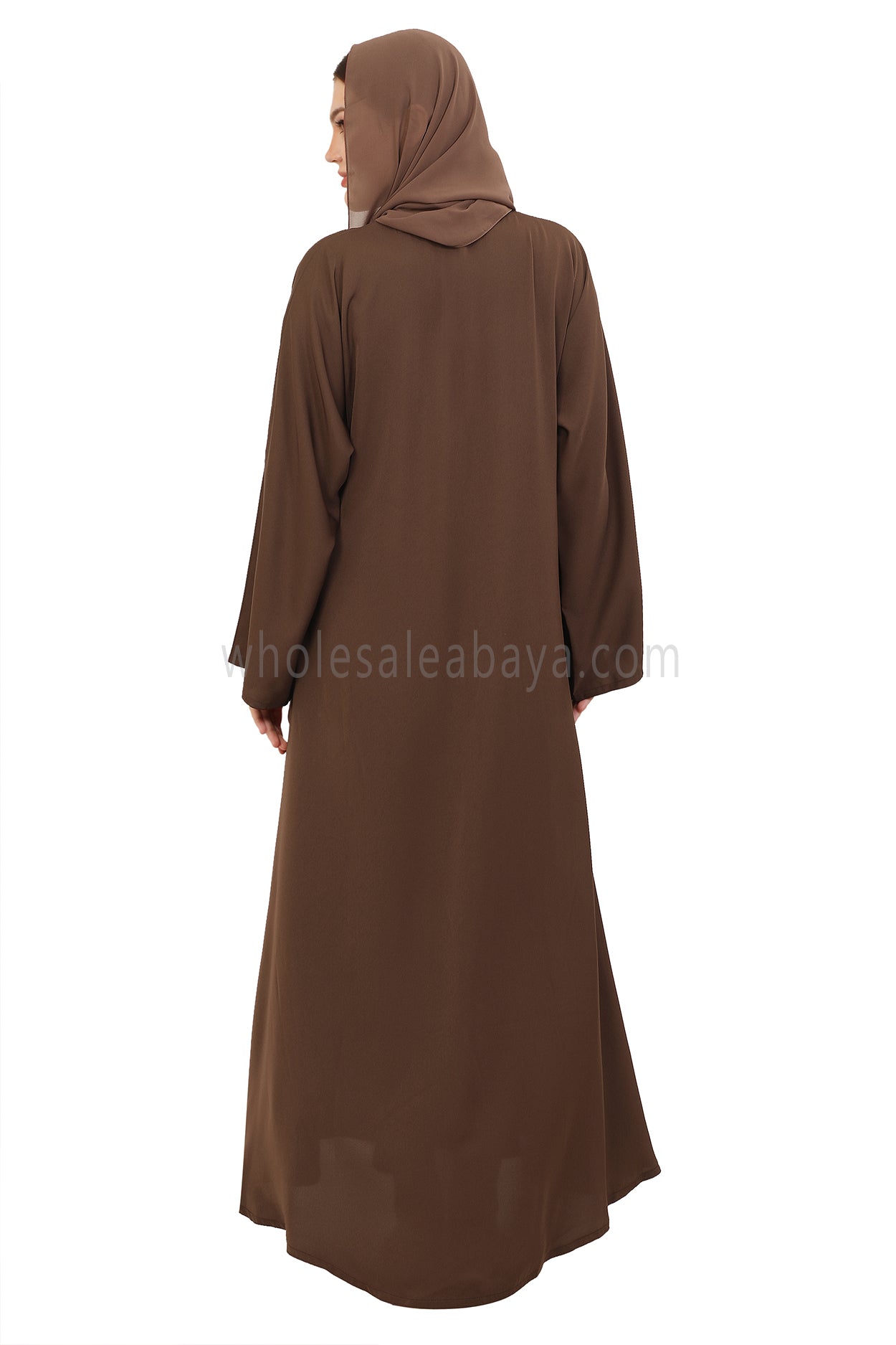 Plain Closed Abaya with Wide Sleeves 30418 Chestnut Brown
