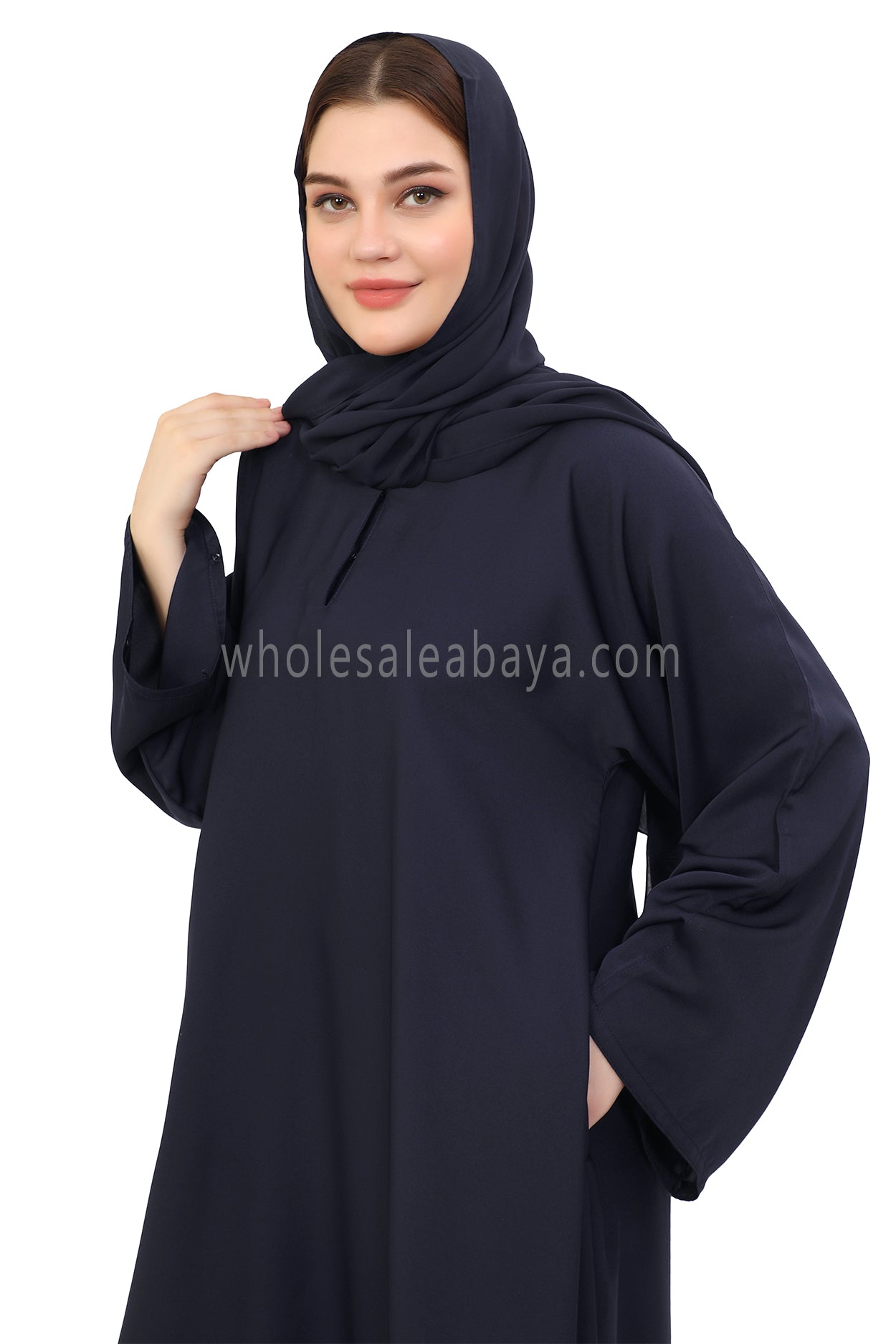 Plain Closed Abaya with Wide Sleeves 30418 Smokey Blue