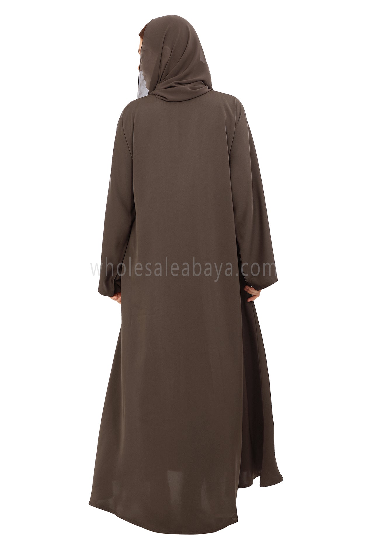 Plain Closed Abaya with Wide Sleeves 30418 Mink Brown