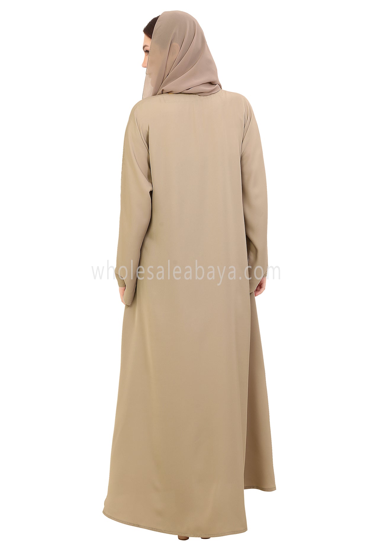 Plain Closed Abaya with Wide Sleeves 30418 Cream