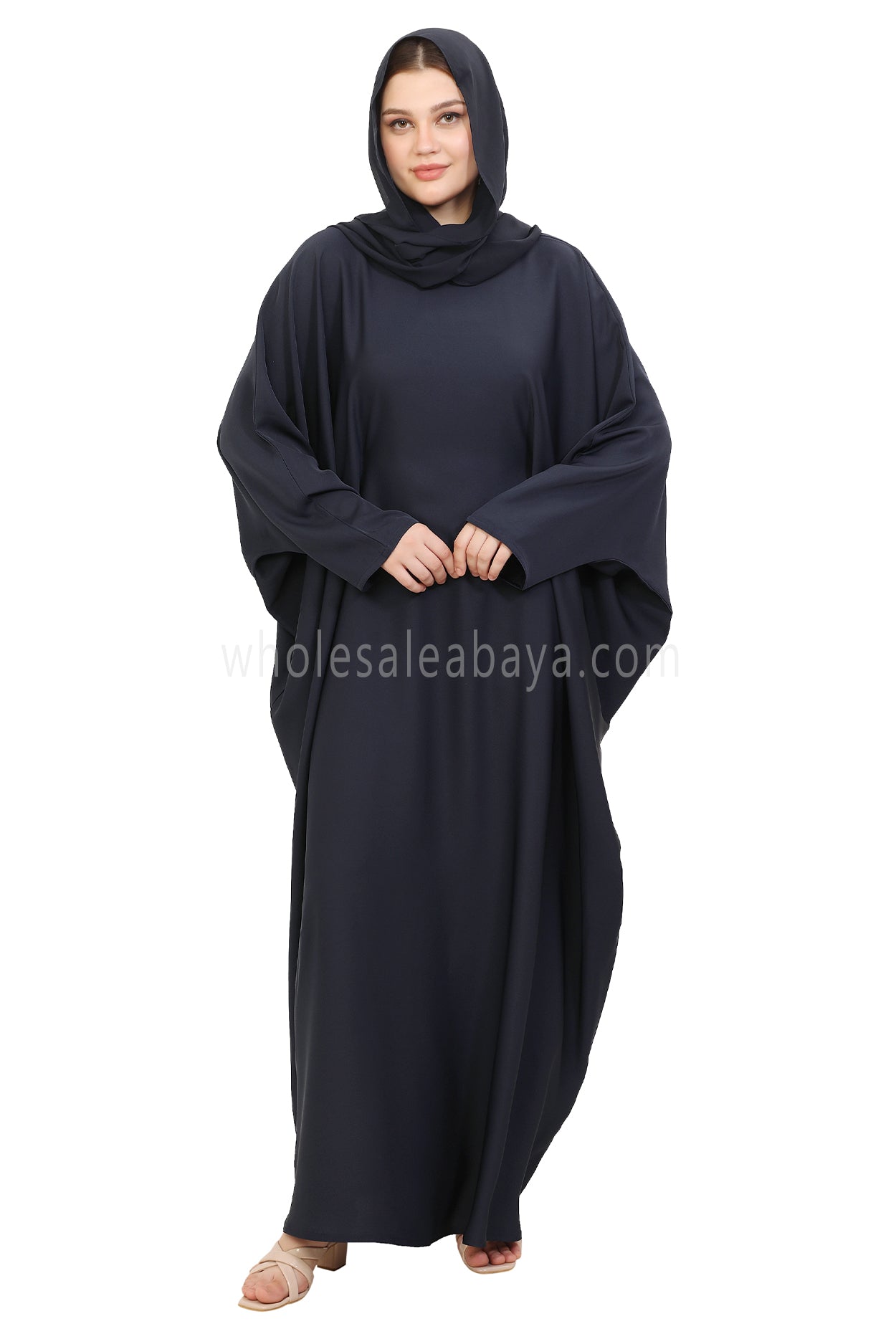 Plain Closed Butterfly Nida Abaya 30520 Smokey Blue