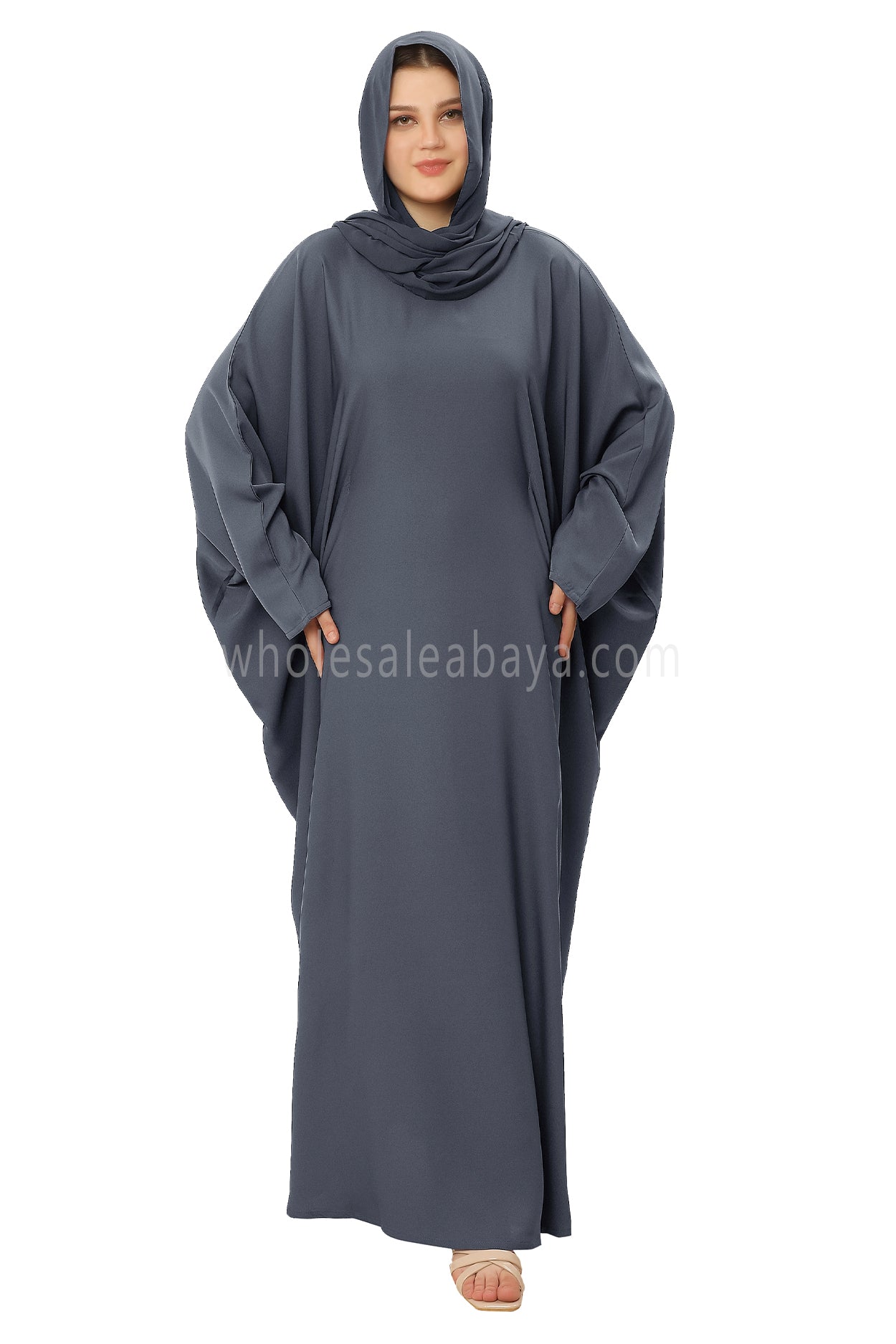 Plain Closed Butterfly Nida Abaya 30520 Charcoal Grey