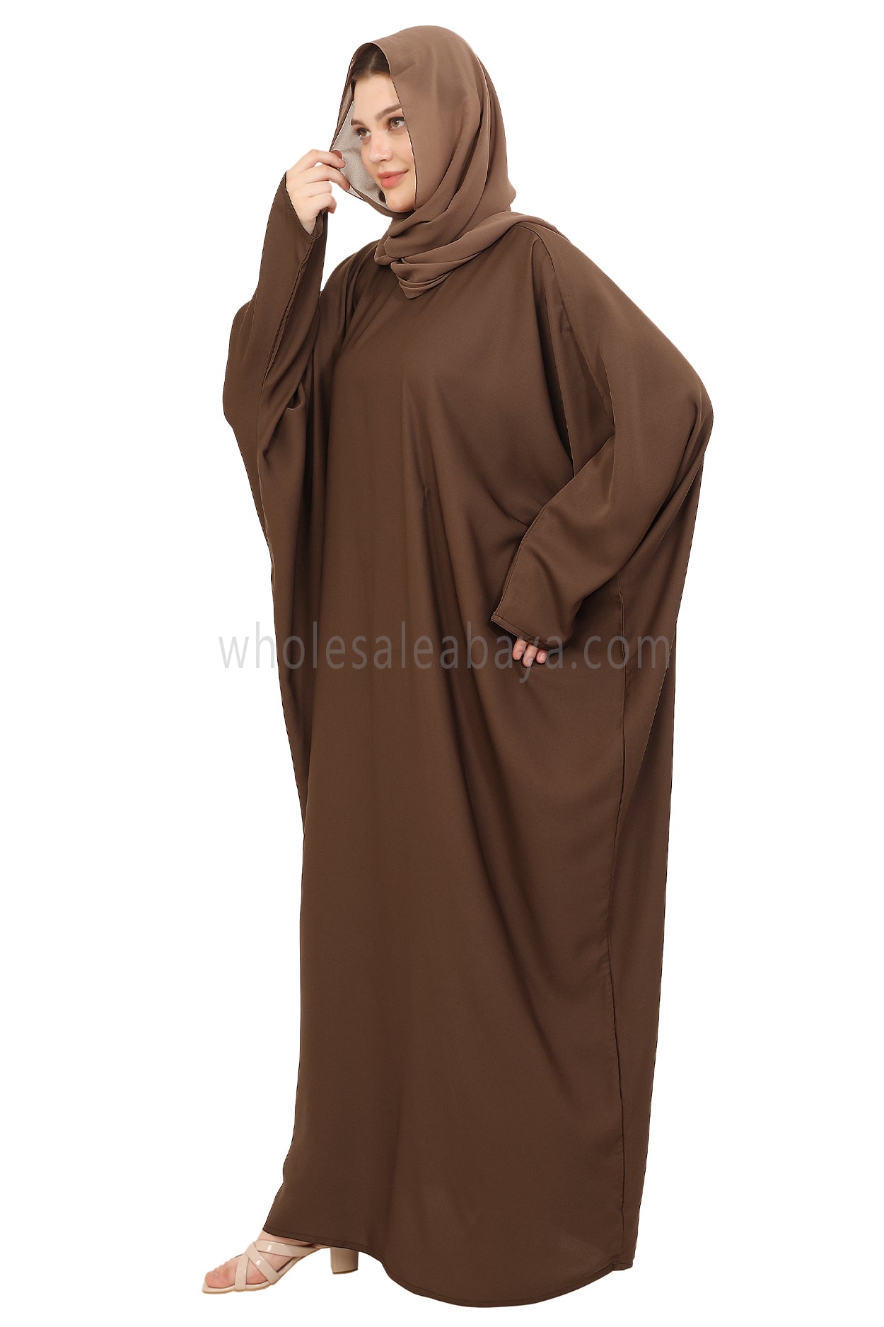 Plain Closed Butterfly Nida Abaya 30520 Chestnut Brown
