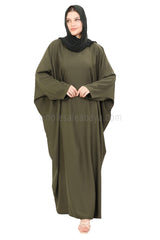Plain Closed Butterfly Nida Abaya 30520 Olive Green