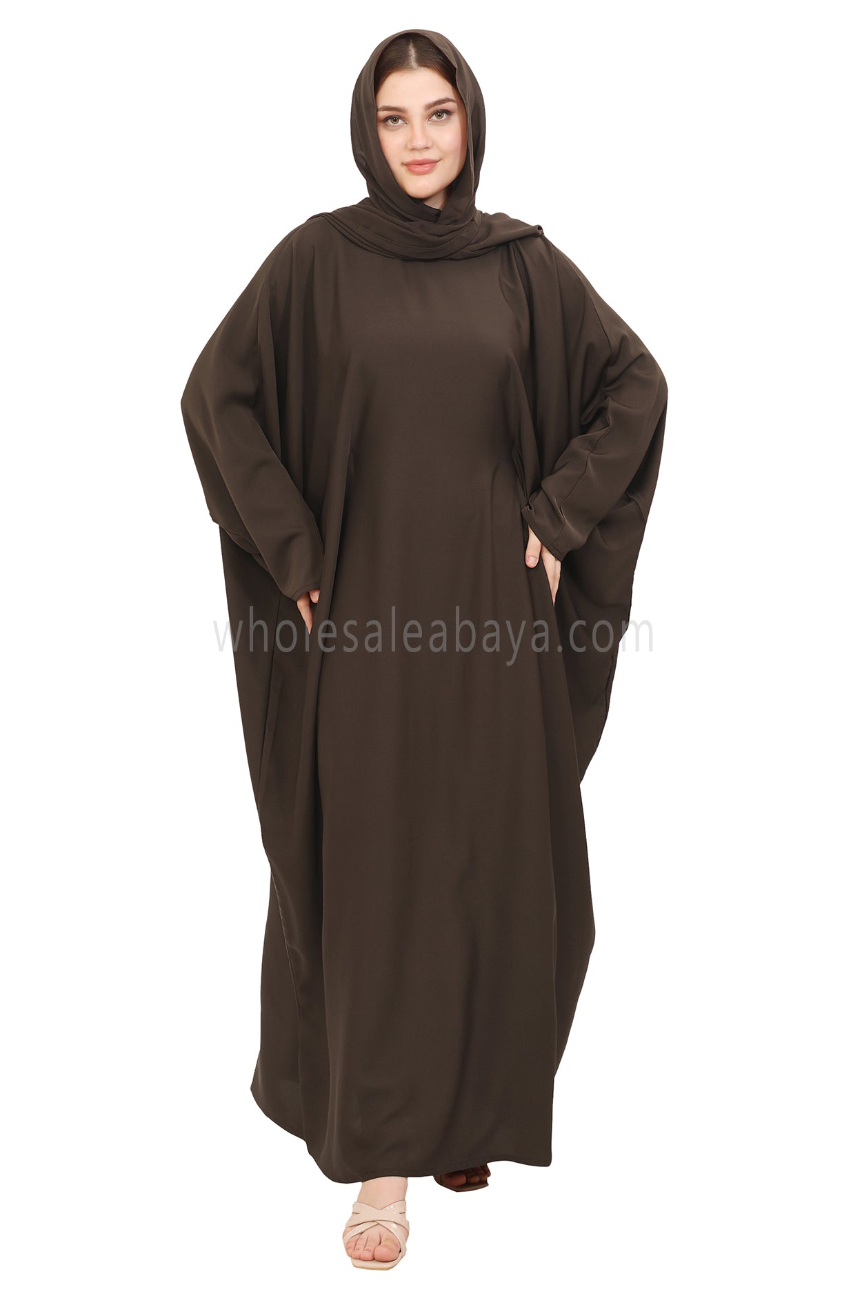 Plain Closed Butterfly Nida Abaya 30520 Mocha Brown