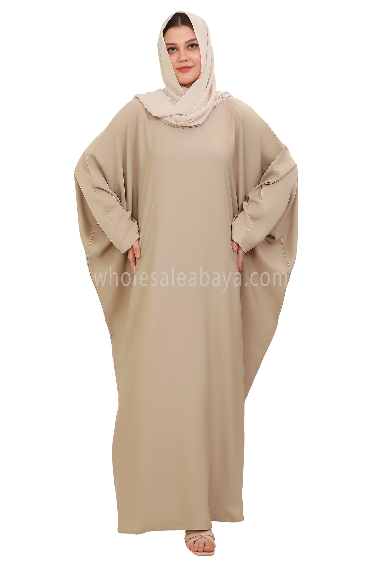 Plain Closed Butterfly Nida Abaya 30520 Cream