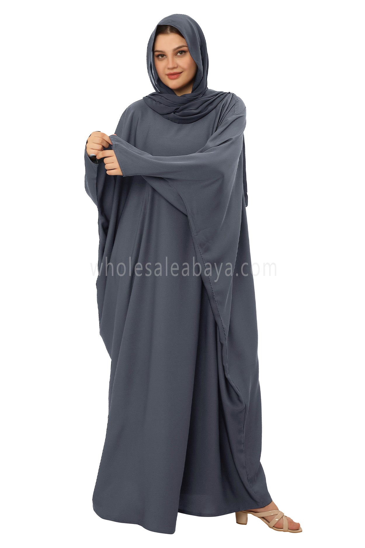Plain Closed Butterfly Nida Abaya 30520 Charcoal Grey
