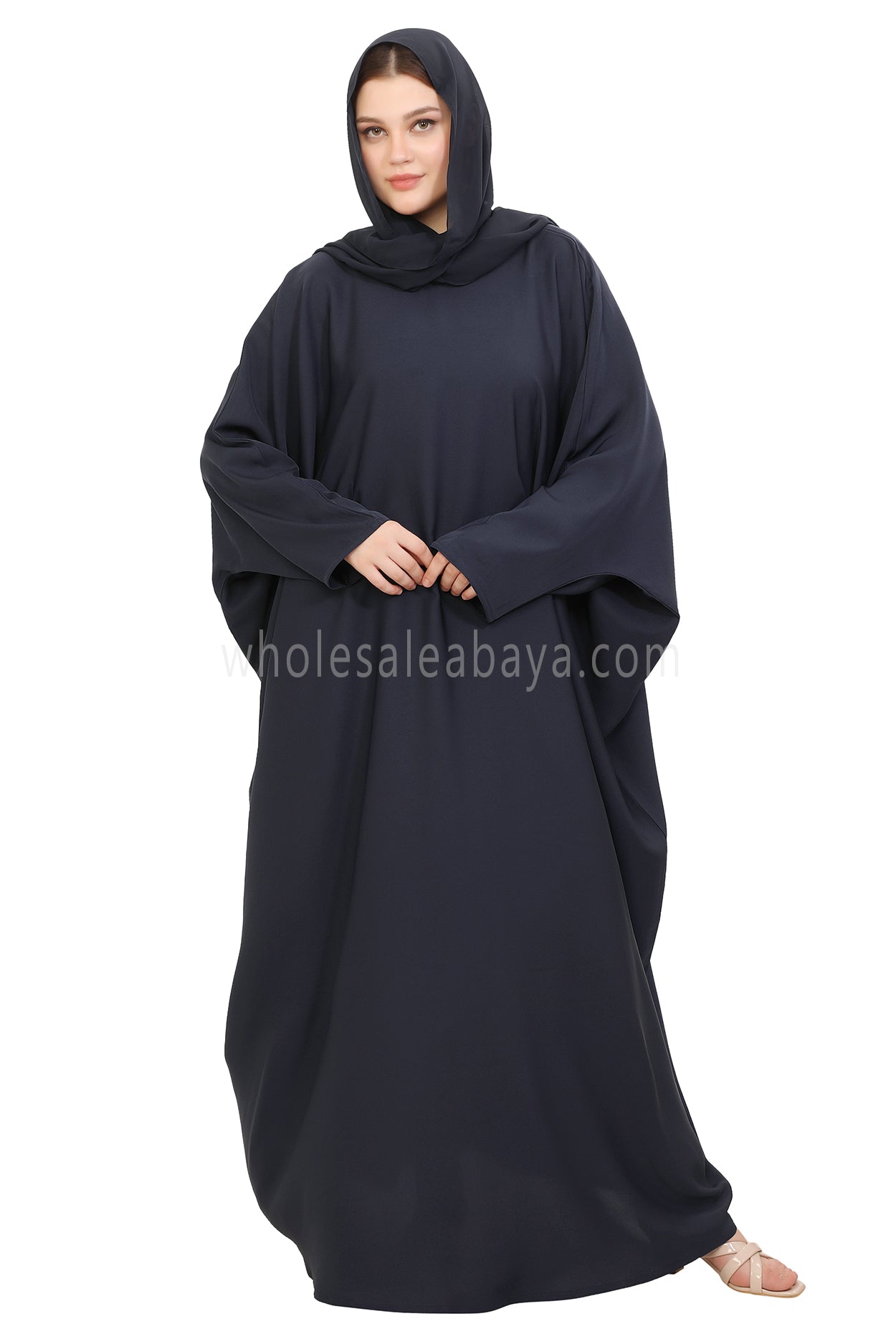 Plain Closed Butterfly Nida Abaya 30520 Smokey Blue
