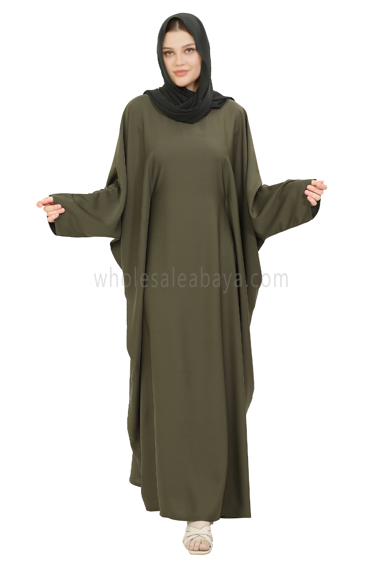Plain Closed Butterfly Nida Abaya 30520 Olive Green