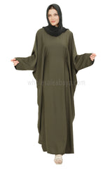 Plain Closed Butterfly Nida Abaya 30520 Olive Green