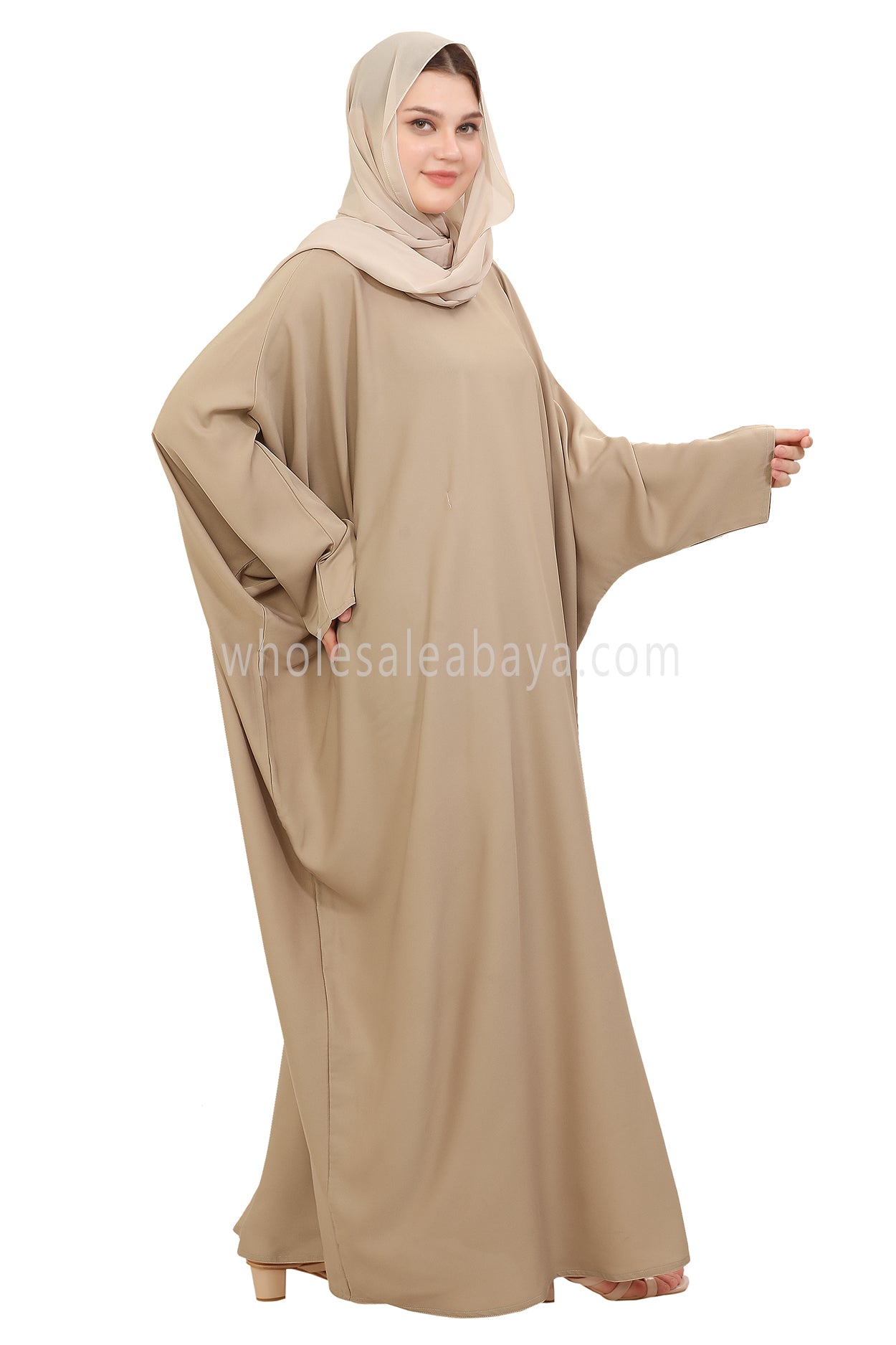 Plain Closed Butterfly Nida Abaya 30520 Cream