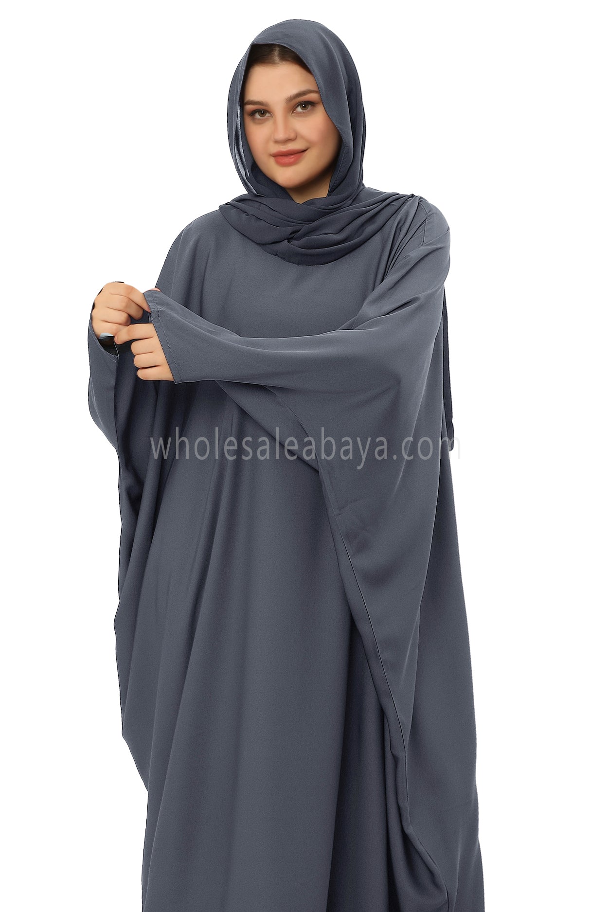 Plain Closed Butterfly Nida Abaya 30520 Charcoal Grey