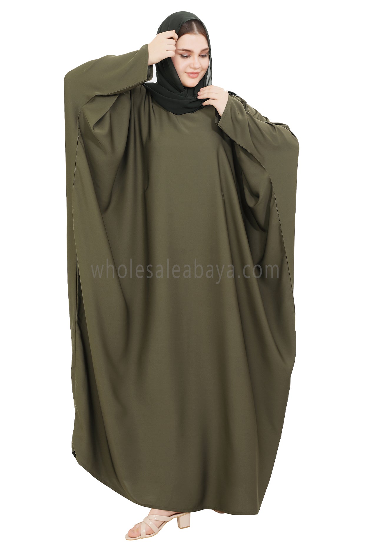 Plain Closed Butterfly Nida Abaya 30520 Olive Green