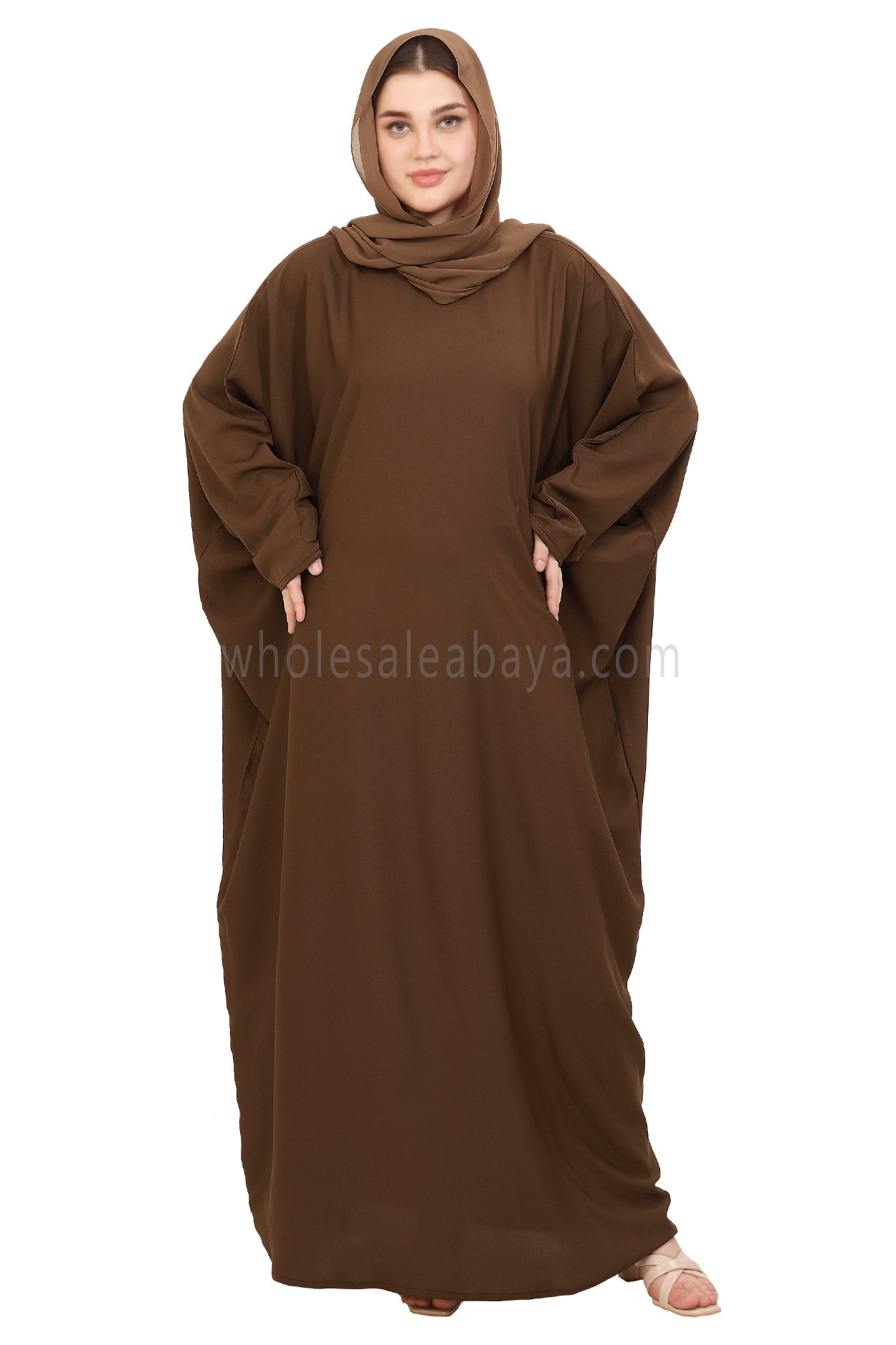 Plain Closed Butterfly Nida Abaya 30520 Chestnut Brown