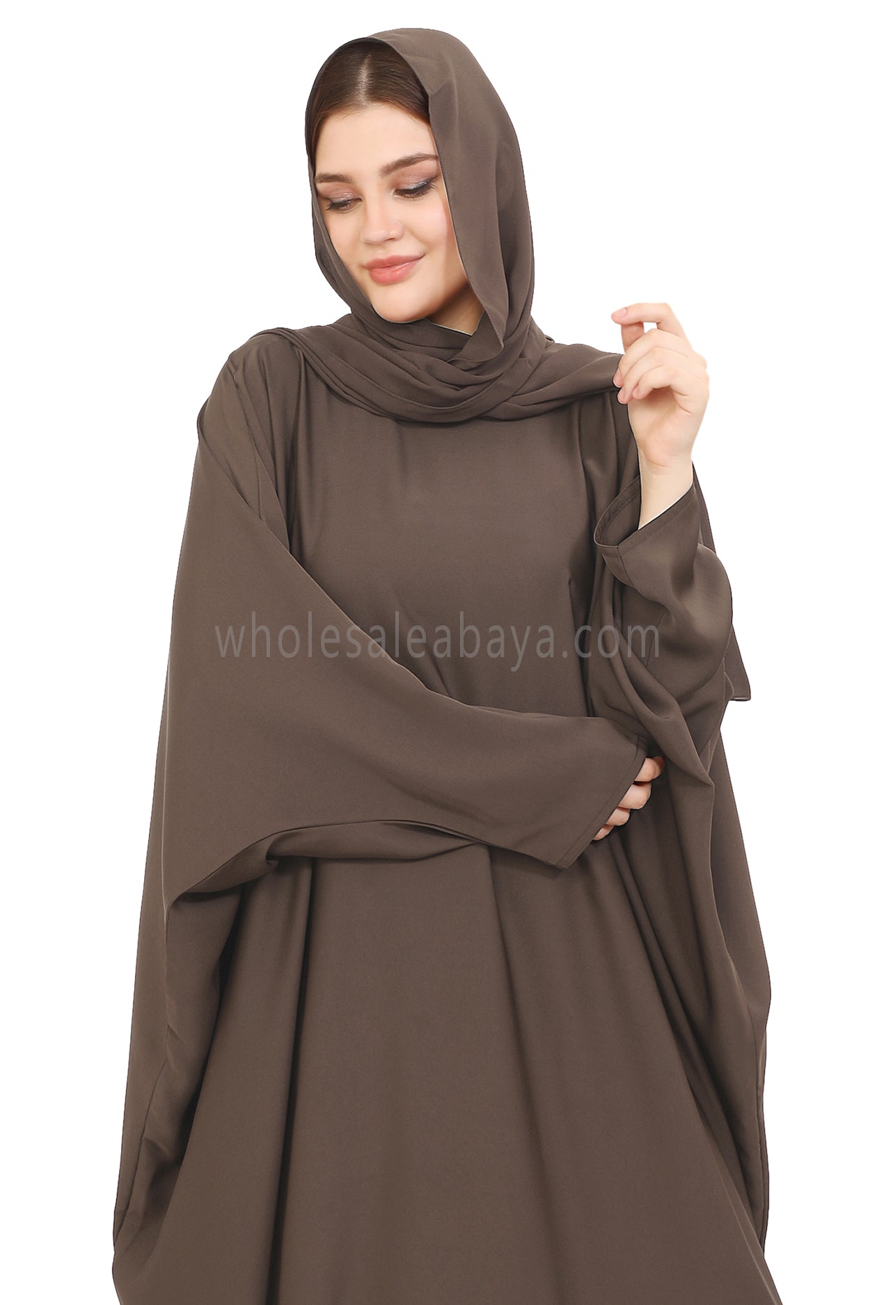 Plain Closed Butterfly Nida Abaya 30520 Mink Brown