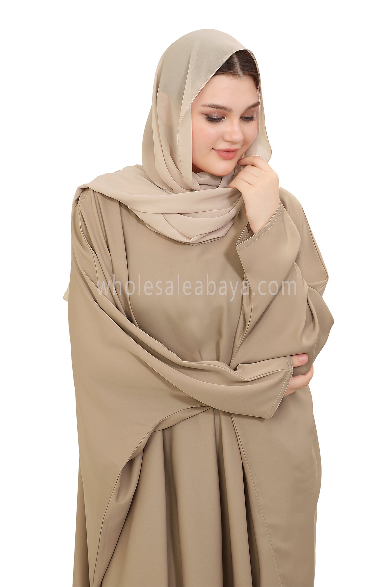 Plain Closed Butterfly Nida Abaya 30520 Cream