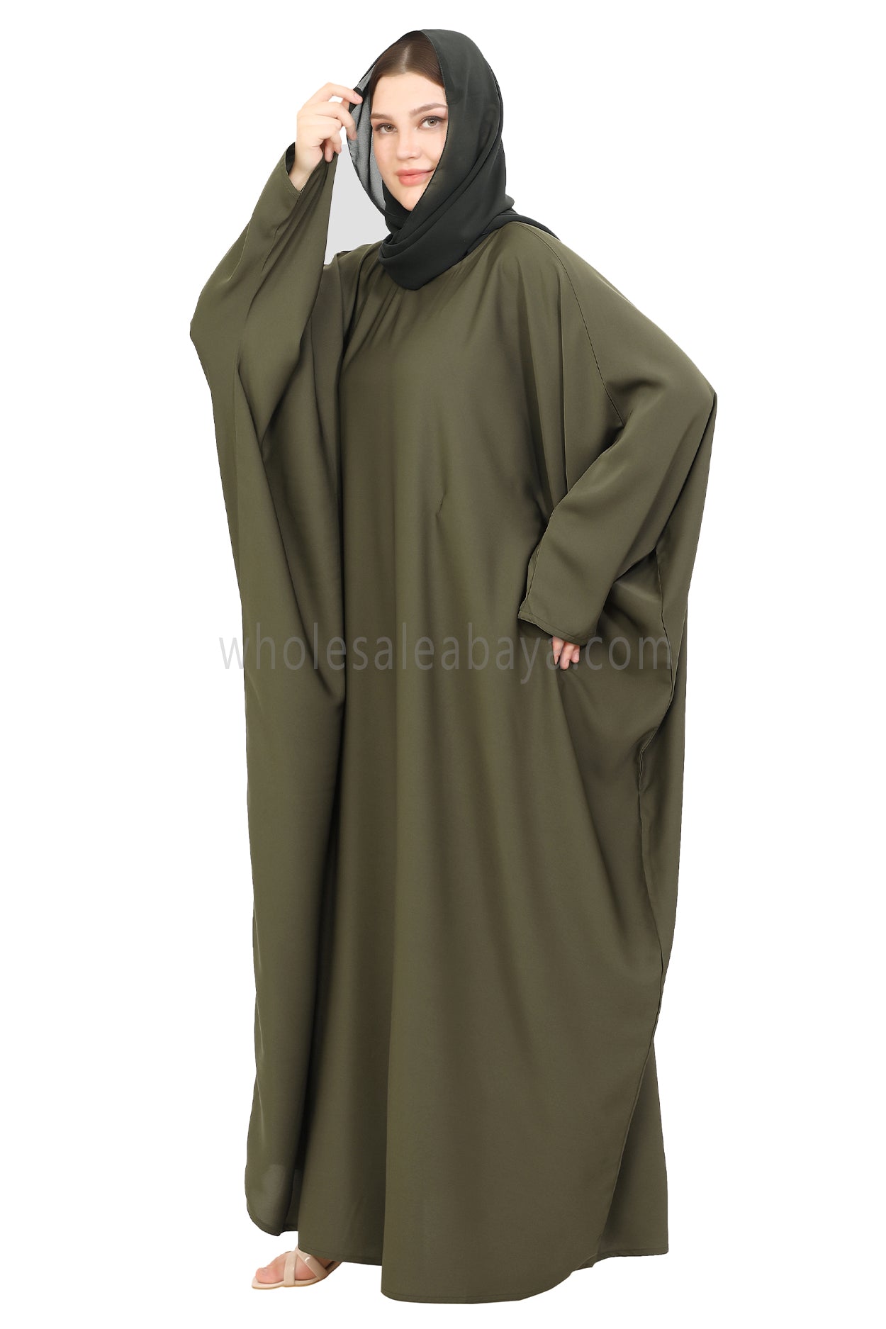 Plain Closed Butterfly Nida Abaya 30520 Olive Green