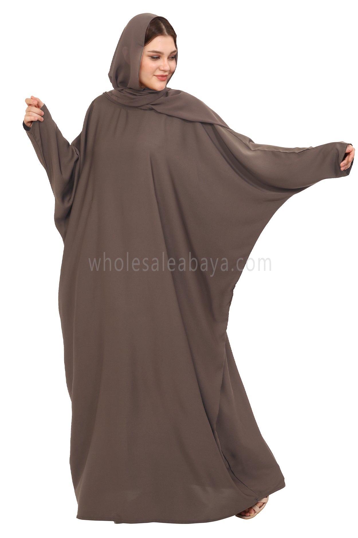 Plain Closed Butterfly Nida Abaya 30520 Mink Brown