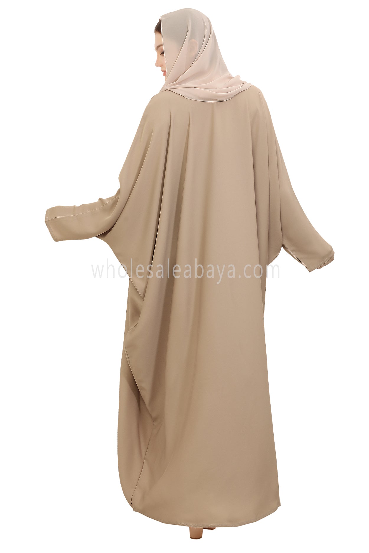 Plain Closed Butterfly Nida Abaya 30520 Cream