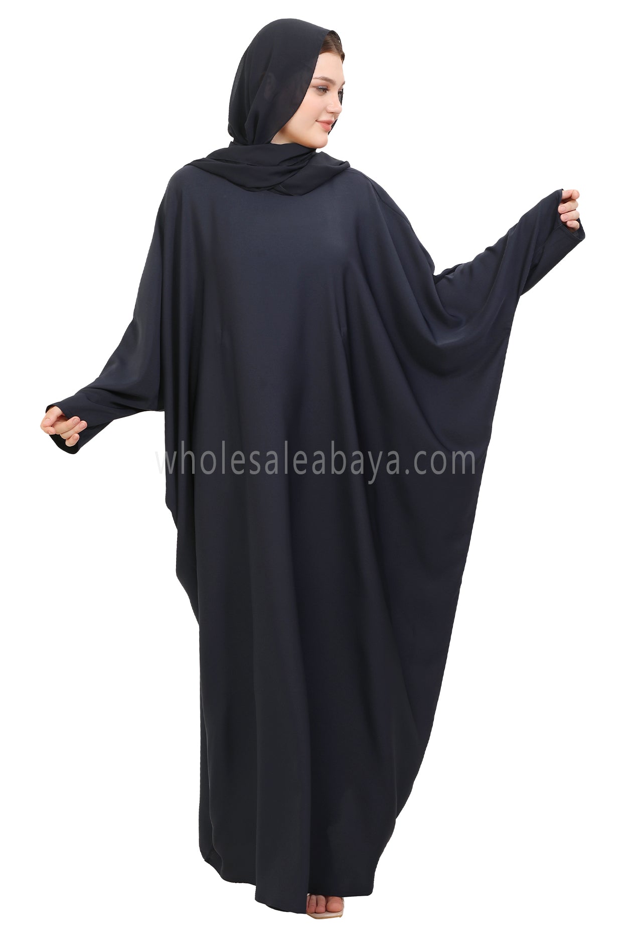 Plain Closed Butterfly Nida Abaya 30520 Smokey Blue