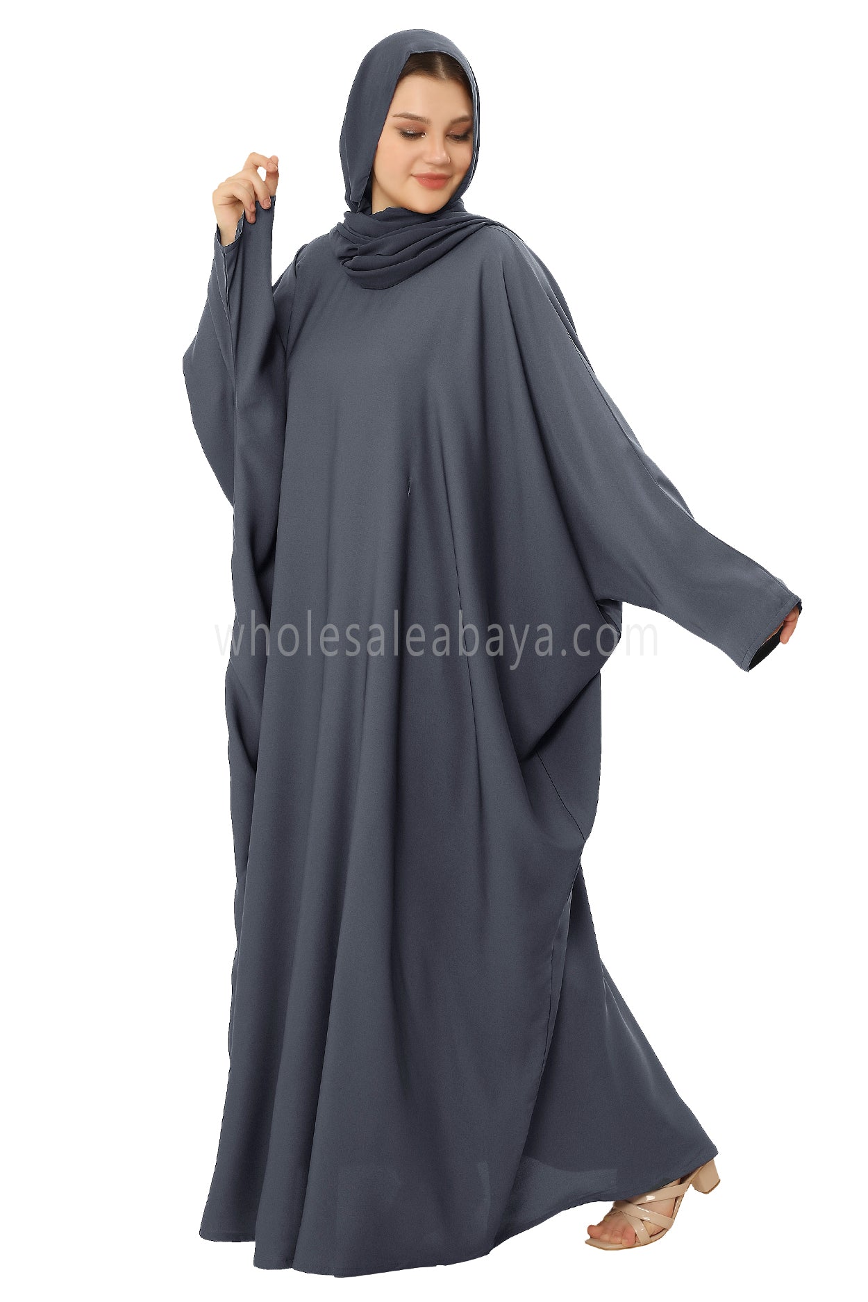 Plain Closed Butterfly Nida Abaya 30520 Charcoal Grey